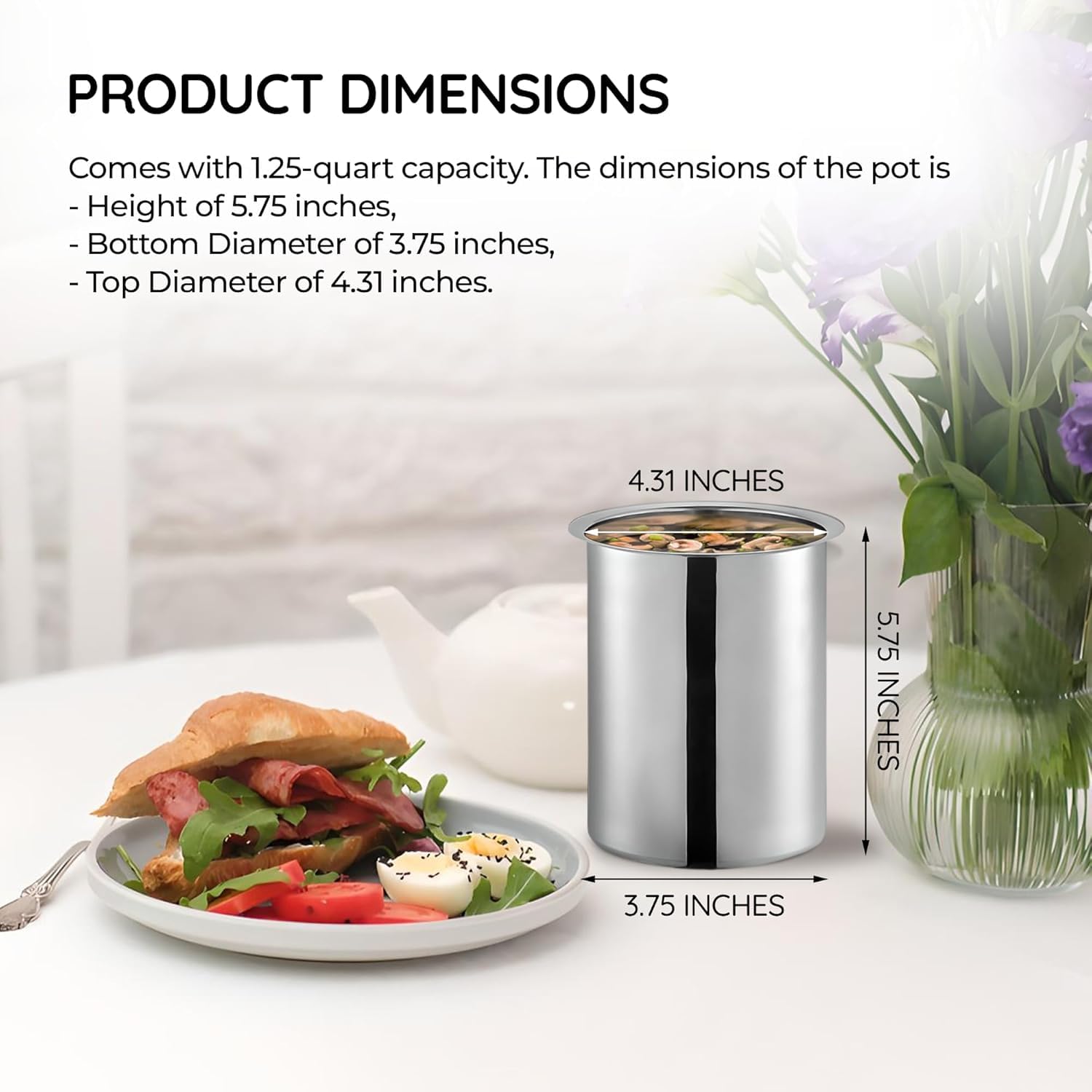 OCS Parts 6-Pack 1.25 Quart Bain Marie Pot | 5.75" x 3.75" Stainless Steel Pot for Warm or Cold Food, Sauces, Soups, or Organizing Cooking Utensils