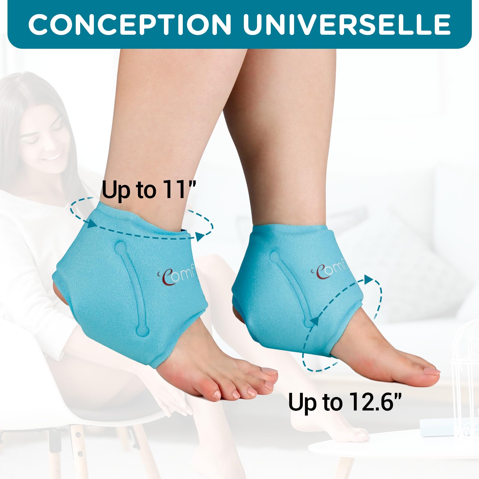Comfytemp 2 Unité Poche de Glace pour le Gonflement de Cheville, Fasciite Plantaire, Soulagement la Douleur du Pieds, Packs de Gel Réutilisables, Compression Chaud et Froid pour Tendinite d'Achille