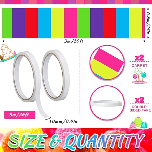 Miniatura 2 de Woanger 2 alfombras coloridas de poliéster de 24 x 10 pies, alfombra de pasillo de Candyland, decoración de fiesta de Candyland con cinta para