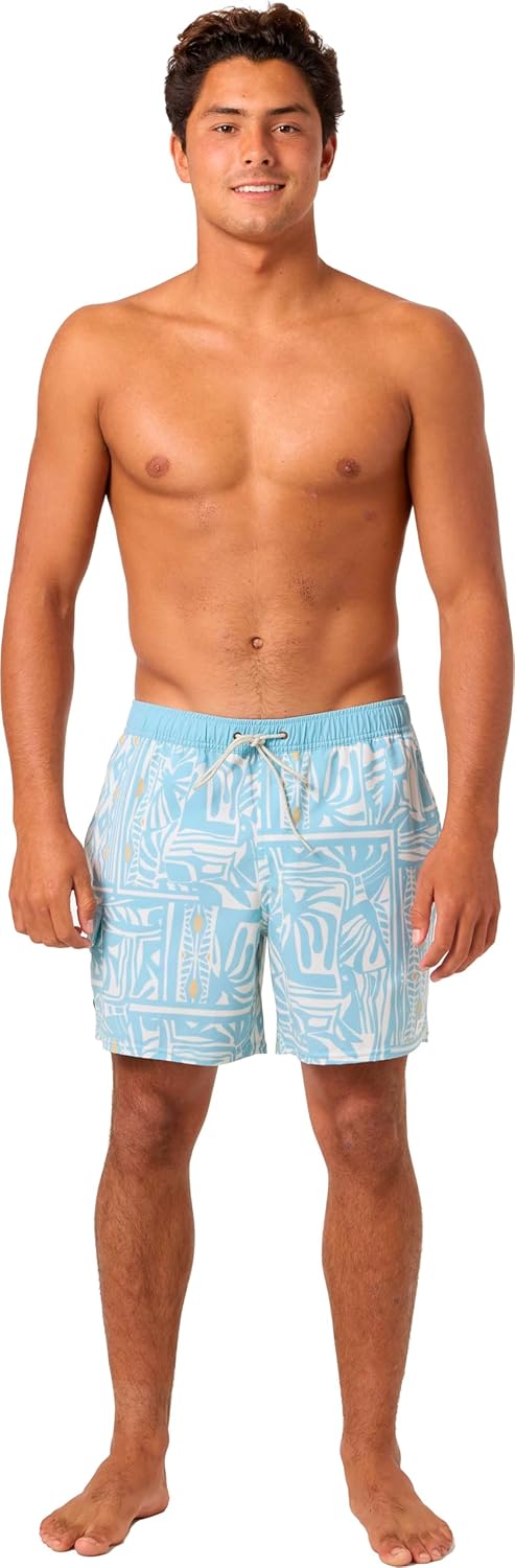 O'NEILL Men's Hermosa Retro 17 Inch Elastic Waist Swim Trunks | Recycled Stretch Fabric & Hyperdry Technology