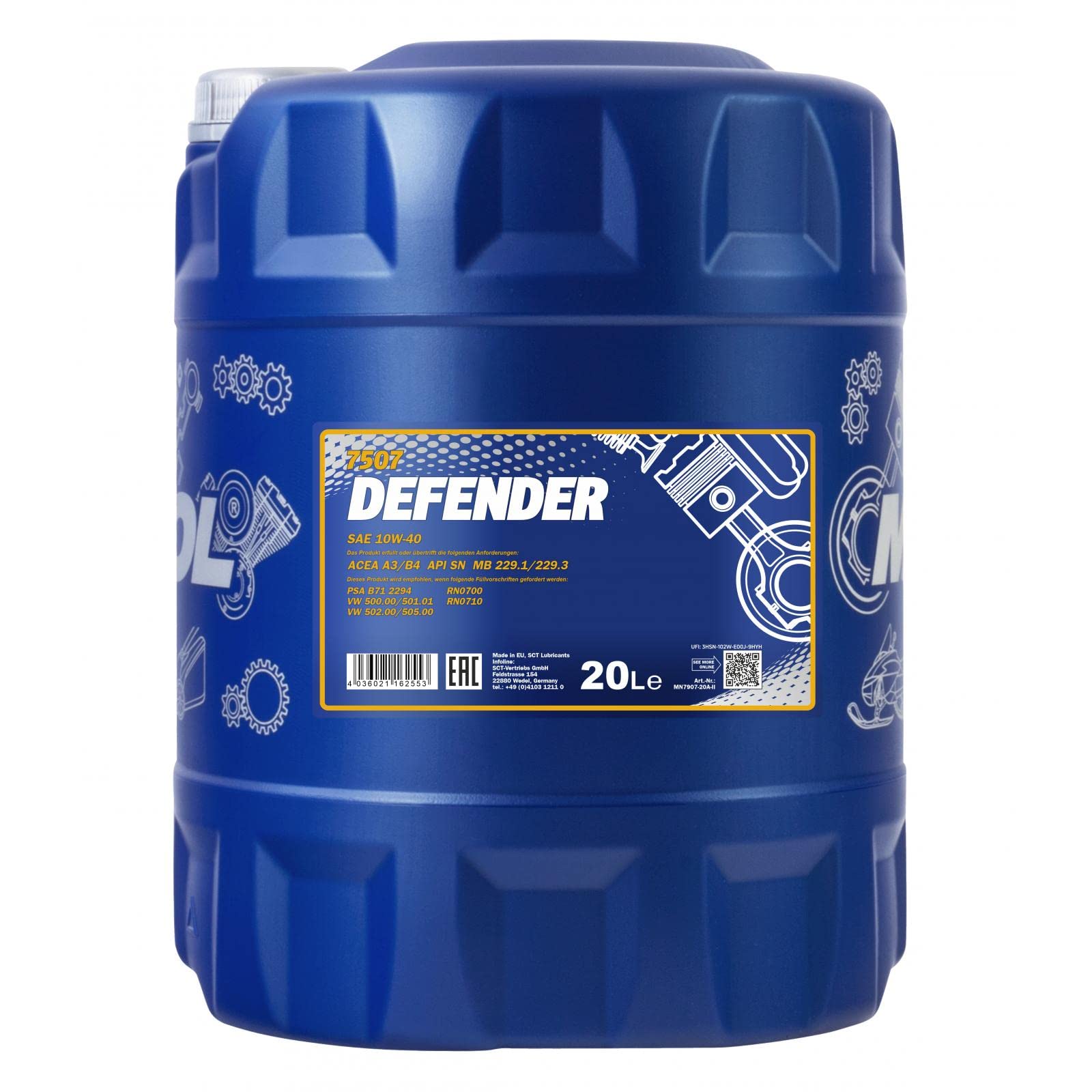Mannol Defender 10 W de 40 API SL/CF, 20 L