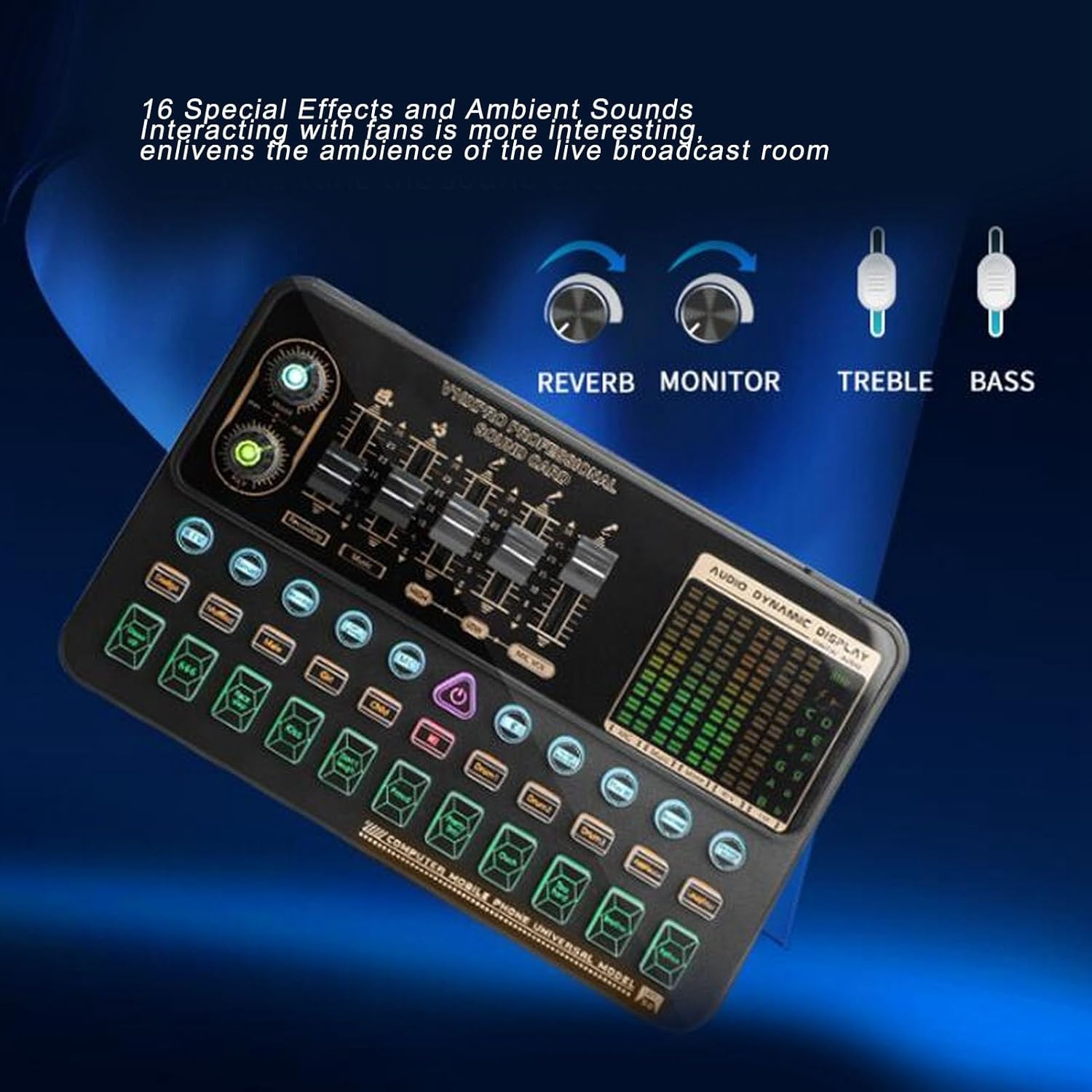 Live Sound Card Voice Changer with Bluetooth, Podcast Equipment Bundle with 16 Special Effects, Smart Noise Reduction Gaming Sound Board for Computer, Phone Recording