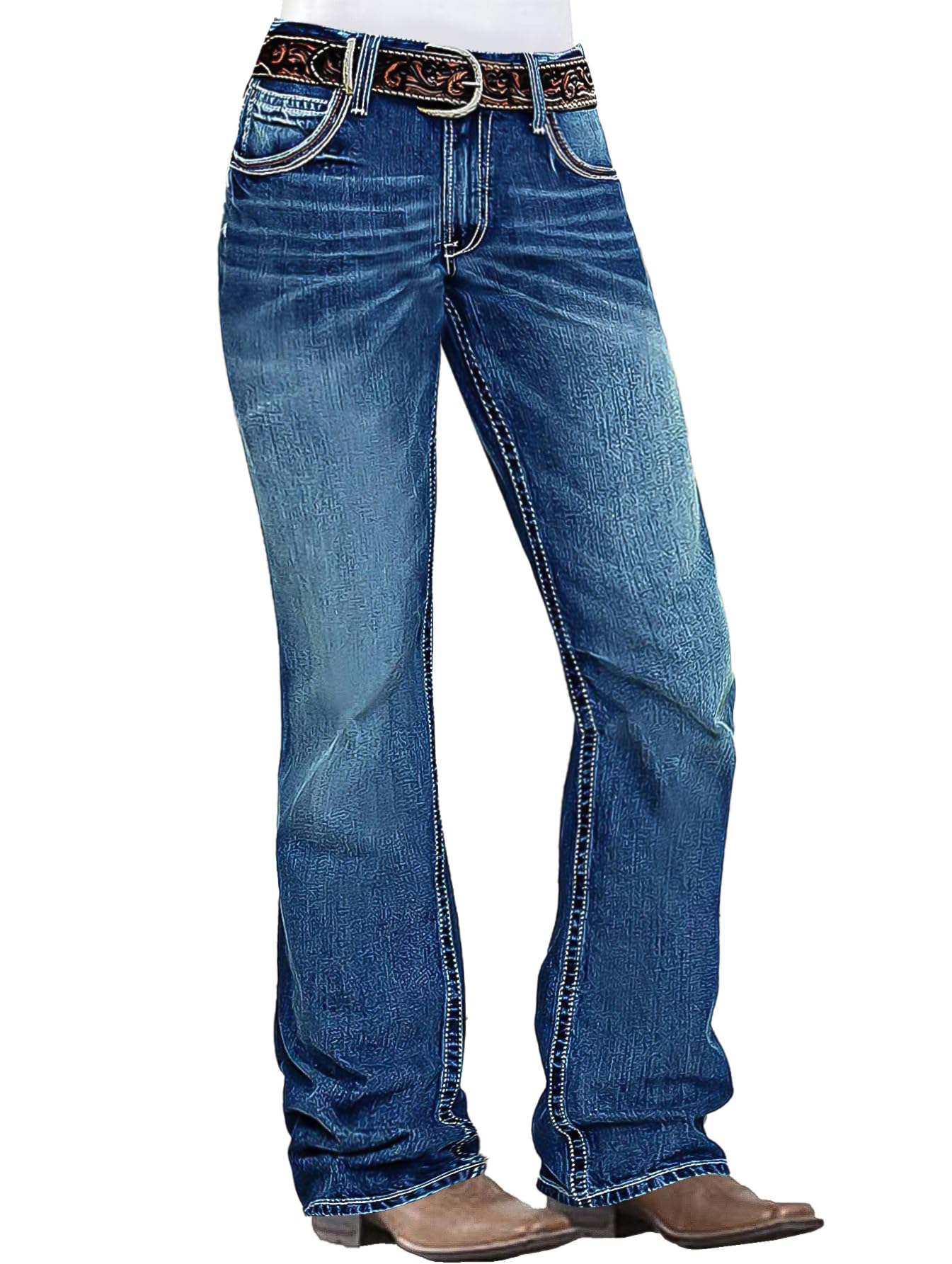 Low Rise Boot Cut Butt Lifting Western Pants Jeans for Women