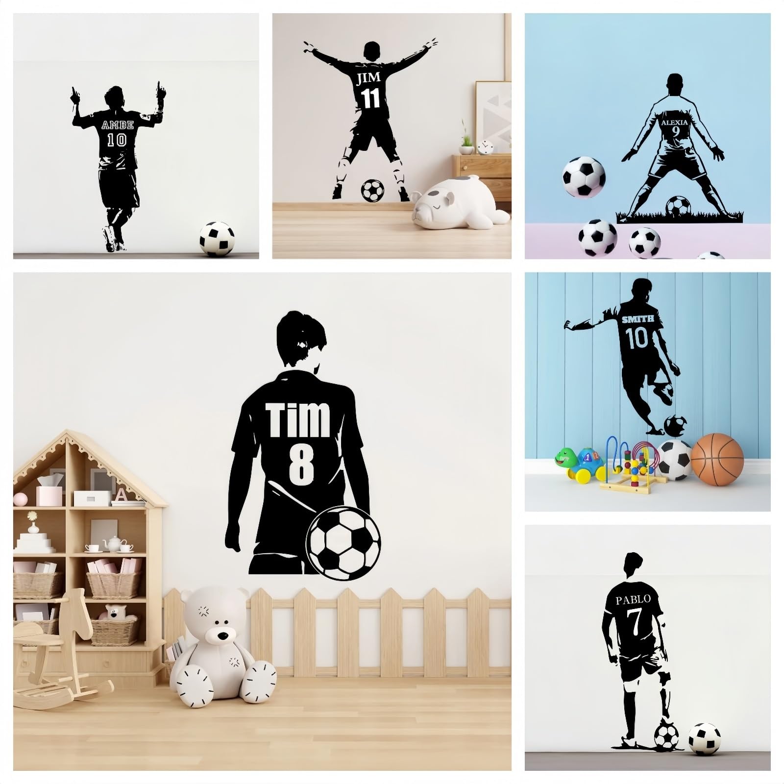 Customized Soccer Wall Stickers, Personalized Football Wall Decal, DIY Sticker with Name & Numbers, Football Lover Gifts(L)