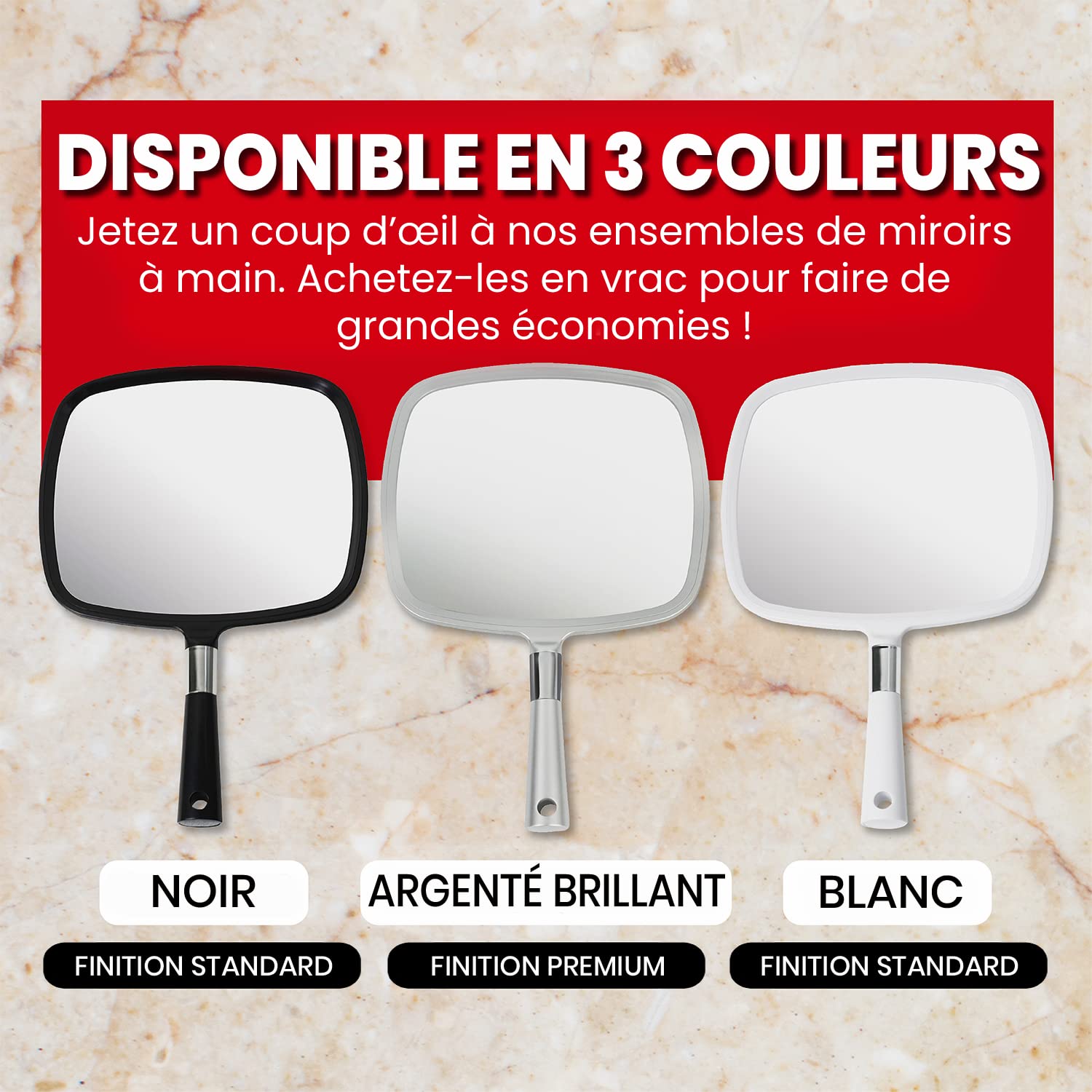 MIRRORVANA Lot de 5 Grands miroirs à Main Confortables pour Coiffeur, barbier et Salon de beauté, Miroir portatif rectangulaire, 33 cm x 23 cm (Noir)