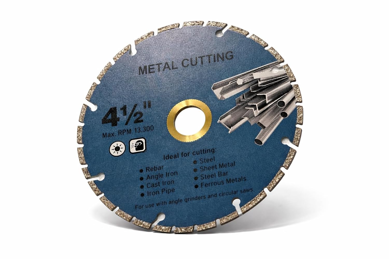 4.5 Inch Metal Cutting Blade Angle Grinder Diamond Blade for Rebar, Piping, Cast Iron, Ferrous Metals, Steel