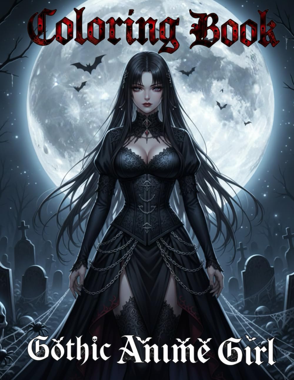 coloring book Gothic Anime Girl: Dark Fantasy Gothic Horror Art Showcasing Sexy Anime Girls, Goth Queens, Vampires, Demons, and Mysterious Night Aesthetics