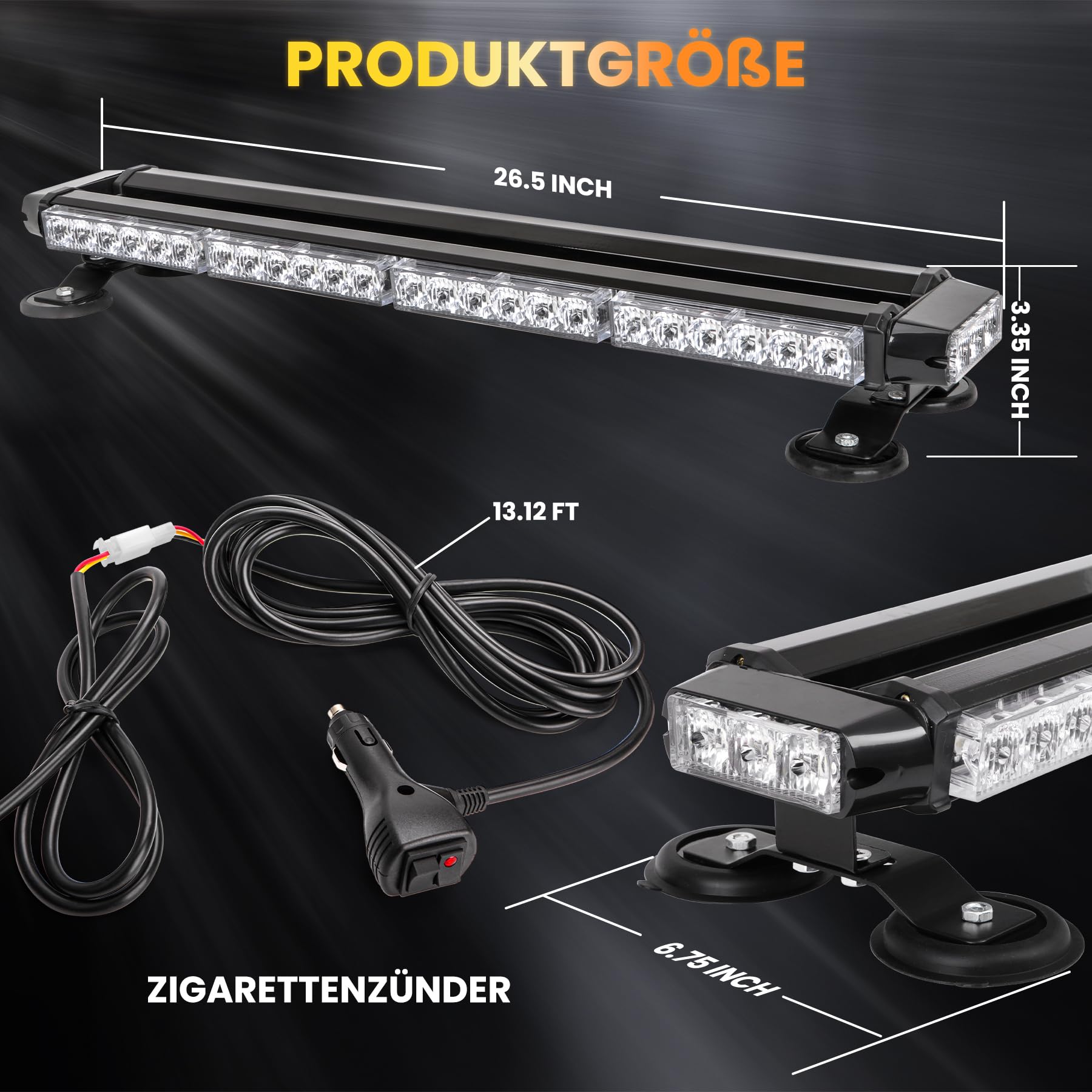 67cm 54 LED Rundumleuchte Blinklicht -7 Modi 12/24V Blitzleuchte Amber Warnleuchte Magnetische Notfallblinklampe Wiederherstellungswarnung gelbes Decke Licht (Gelb)