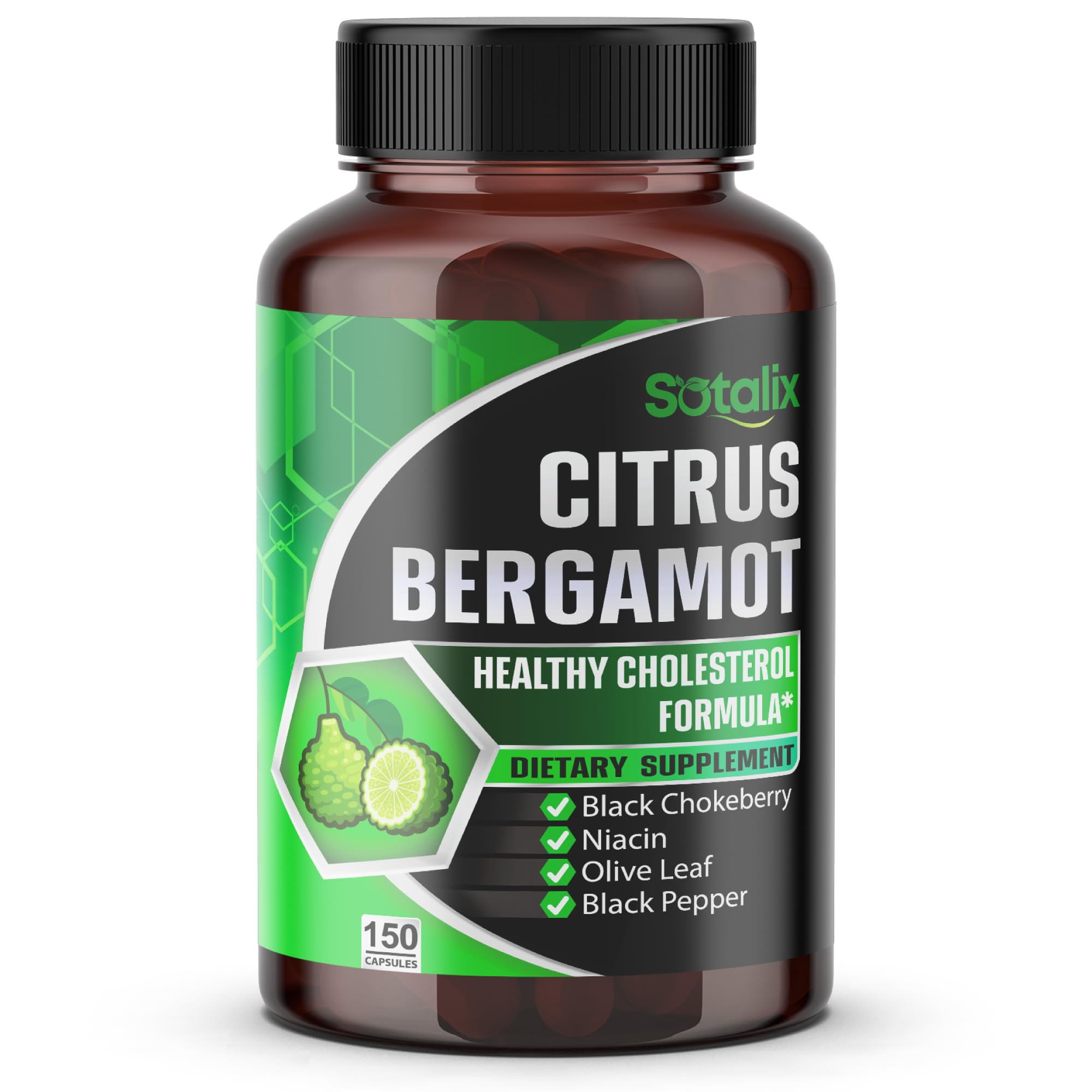 Premium Citrus Bergamot Organic Bergamot Supplement with Niacin Black Chokeberry Olive Leaf Black Pepper - Heart & Circulatory Function Support 150-day Support (150 Count (Pack 1))