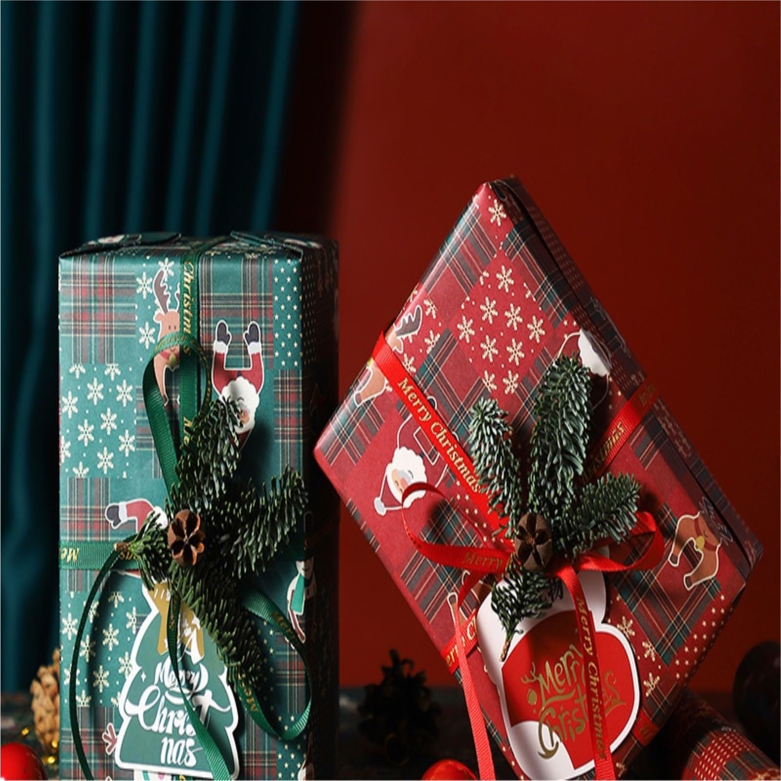 Geschenkpapier 10 Stück Weihnachts-Geschenkpapier, Weihnachtsmann, Schneeflocken, Streifen, Kraftpapier, Blumen-Geschenkpapier Geschenkpapier für Weihnachtsblumenstrauß ( Color : A , Size : 49x49cm )