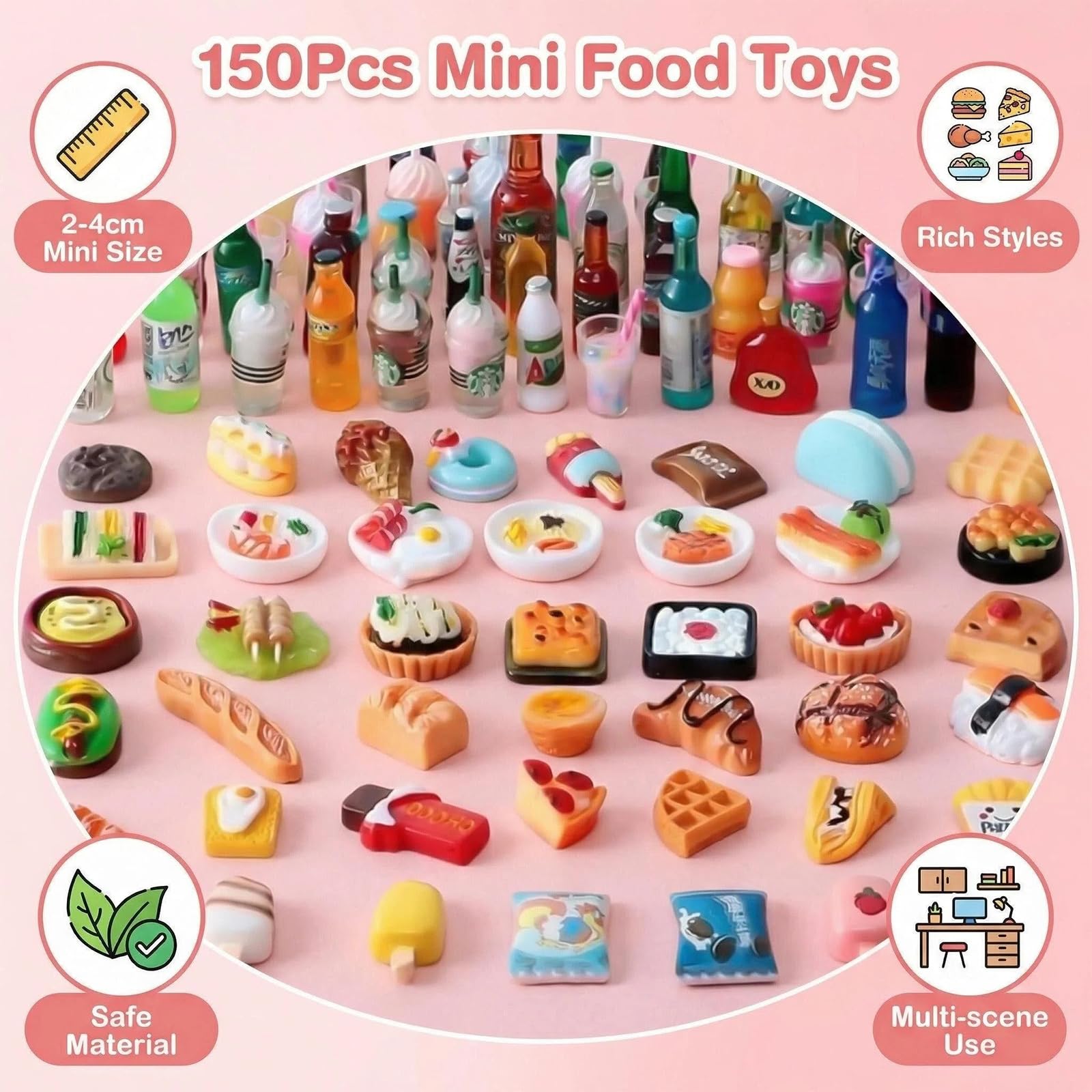 MLPKOI 150 Piezas Comida Miniatura Comida de Juguete, Accesorios para Casa de Muñecas, Juguetes Mezclados de Alimentos y Bebidas en Miniaturas Accesorios Cocina Juguetes, Estilo Aleatorio — view 6