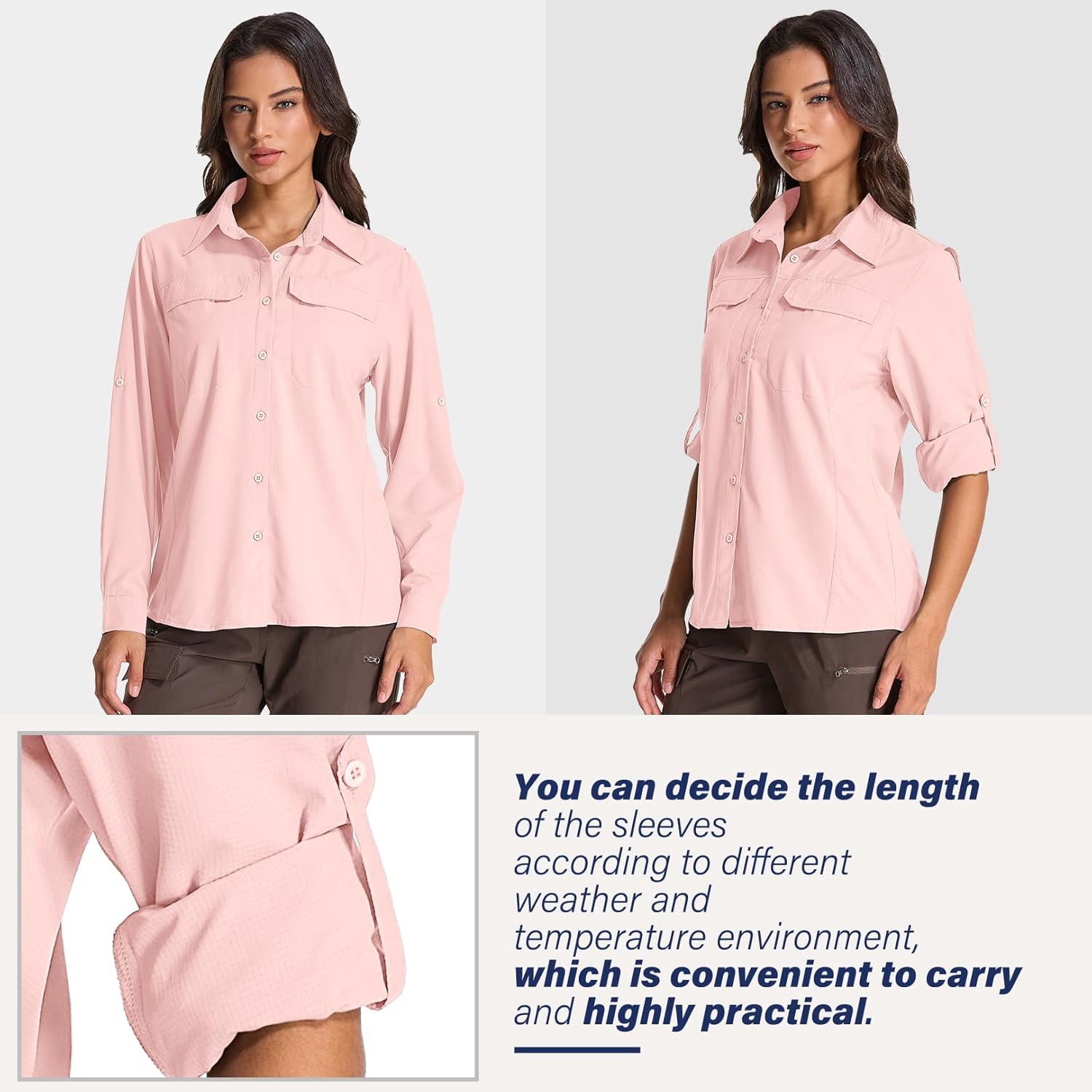 Womens Sun Protection Safari Shirts UPF 50+ UV Long Sleeve Outdoor Cool Quick Dry Fishing Hiking Shirts - Image 5