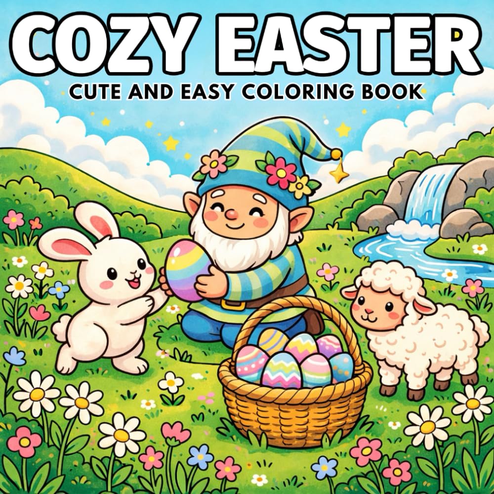 Cozy Easter Coloring Book: Cute and Easy Spring Coloring Pages for Adults, Teens, and Kids