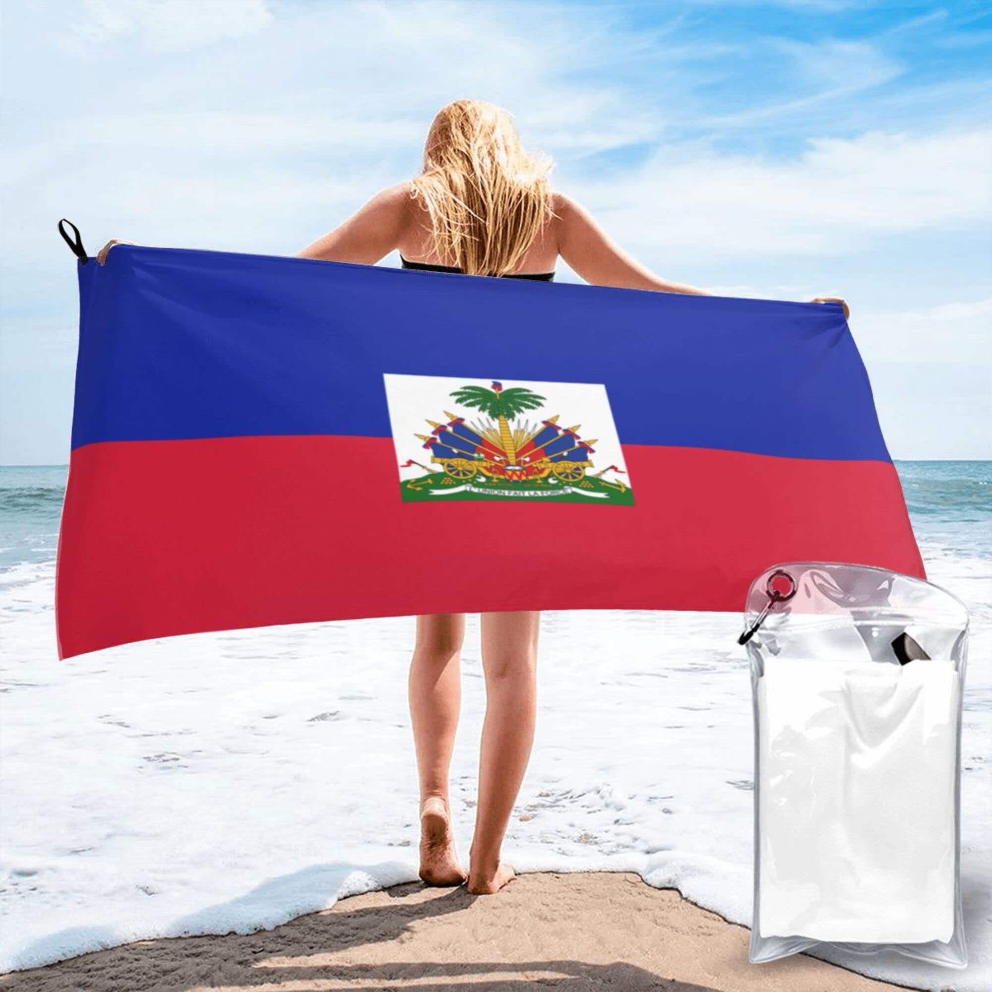 Lsjuee Haiti Flag Microfiber Beach Towel-Quick Dry Oversized Towels Blanket for Travel Pool Camping