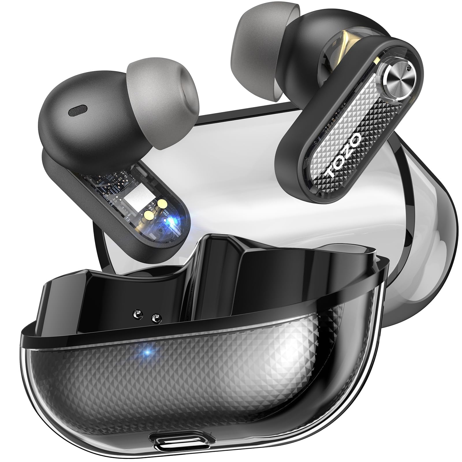 TOZOCrystal Pods Hybrid Active Noise Cancelling Earbuds, 38dB ANC Wireless Earbuds, AI-Enhanced Dual Mics for Clear Calls, Deep Bass, 35H Playtime, IPX5 Waterproof, Bluetooth 5.4, with App Custom EQGlobal Recycled StandardGlobal Recycled StandardGlobal Recycled Standard