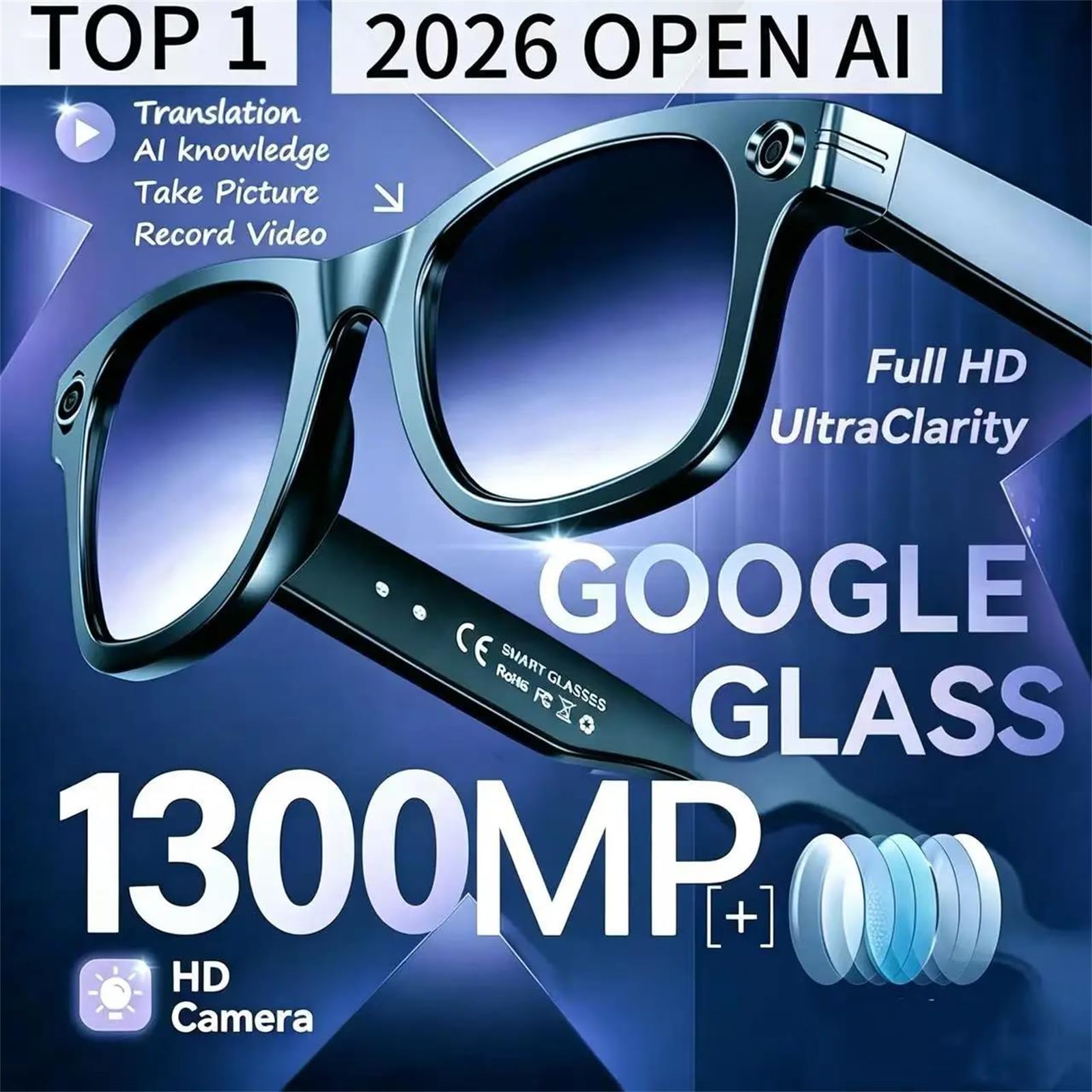 Occhiali intelligenti ia traduzione tramite ia tempo reale modello unisex