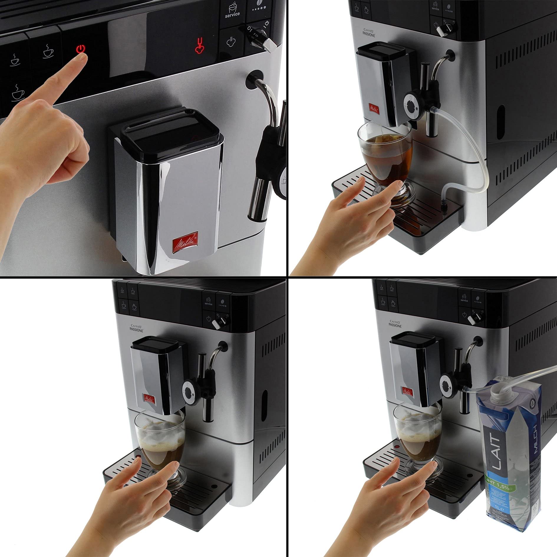 Melitta Passione F530-101, Kaffeemaschine mit Mühle, Kaffeebohnen, Milchsystem, automatische Reinigung, personalisierbar, 15 bar, Silber (generalüberholt)