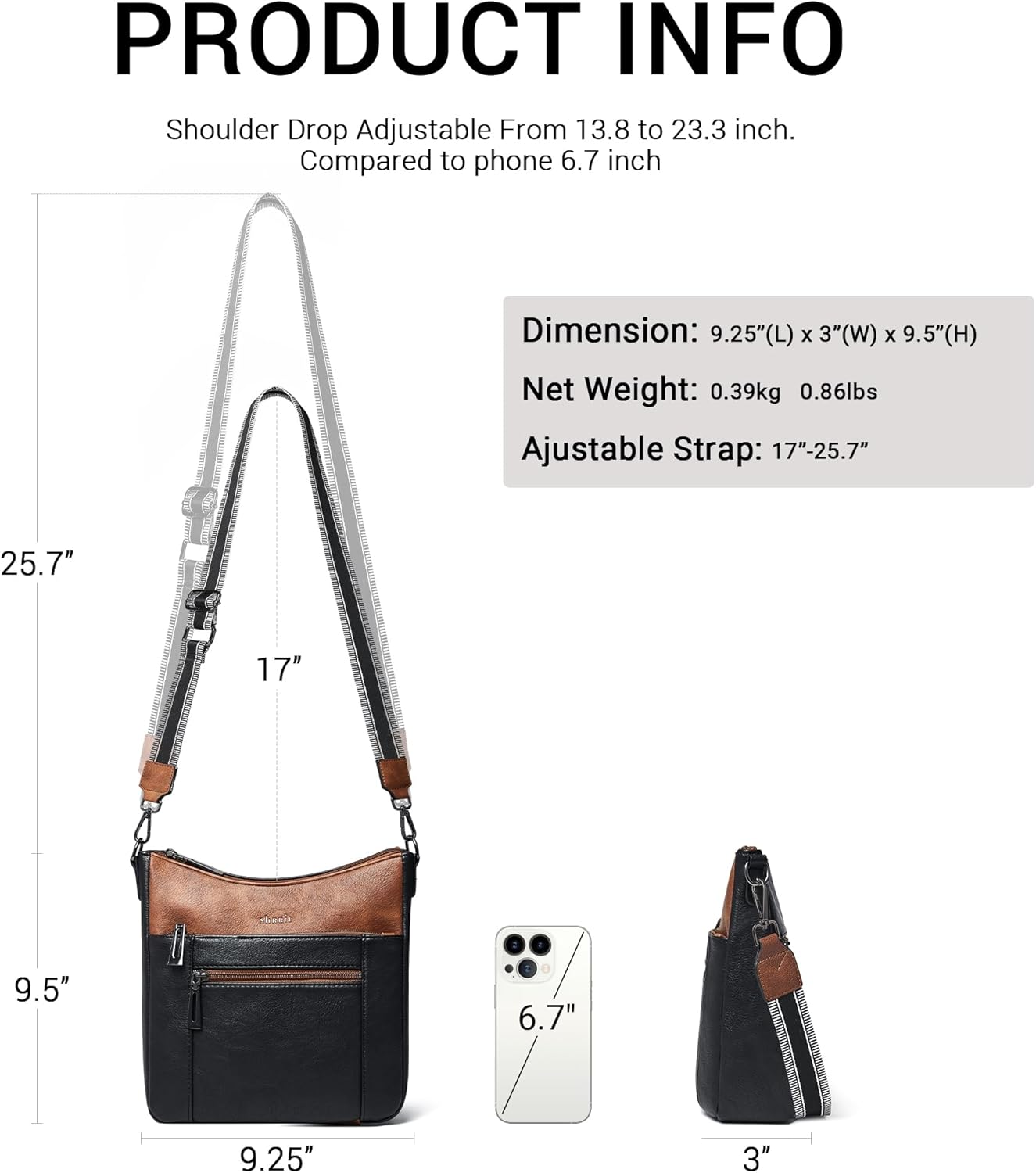 Shrrie Crossbody Bags for Women Trendy Vegan Leather Purses Hobo Handbags Shoulder Bag with Detachable Strap for Traveling