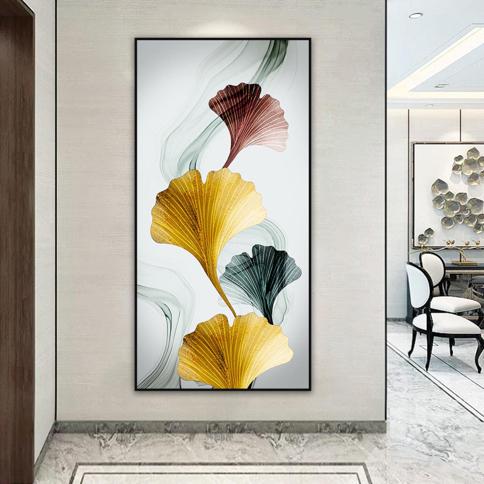 Toile moderne abstraite or fleur de prestige format 80x160cm