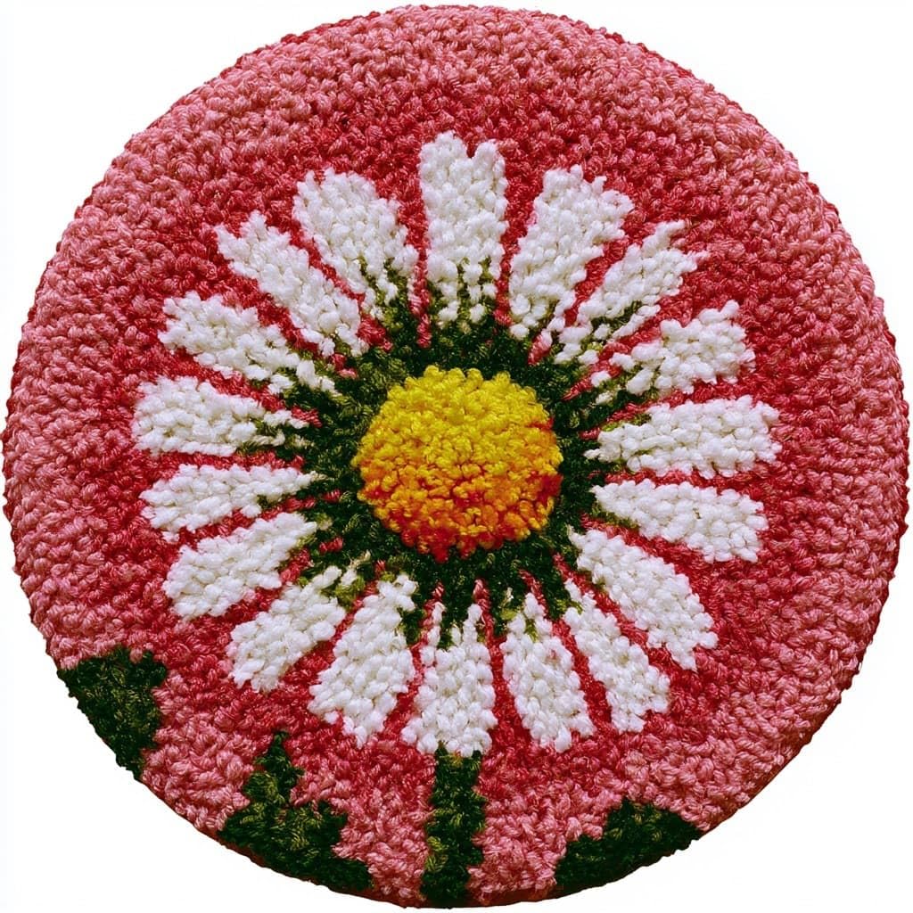 AMBATTERY Round Shape Latch Hook Kits Rug,Daisy Flowers