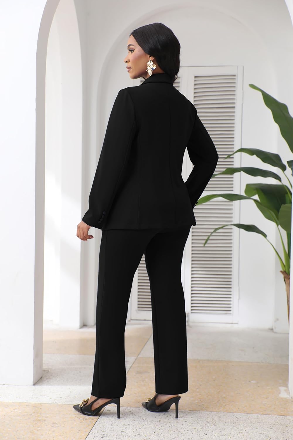 Ophestin Women 2 Piece Pant Suits Set Long Sleeve Striped Color Jackets Blazer Business Casual Dressy Work Office Outfits - Image 5