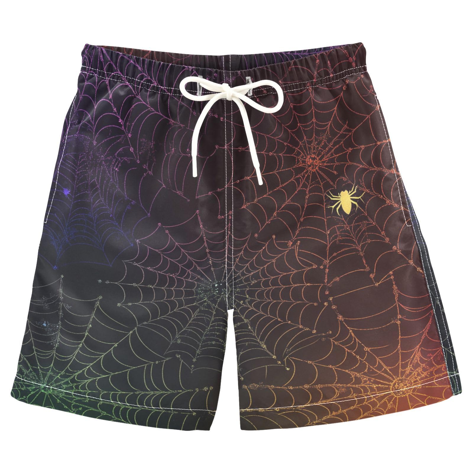 Jucciaco Boys Beach Board Shorts Cobweb Spider Web Swim Trunk Teen Swimwear Multicolor