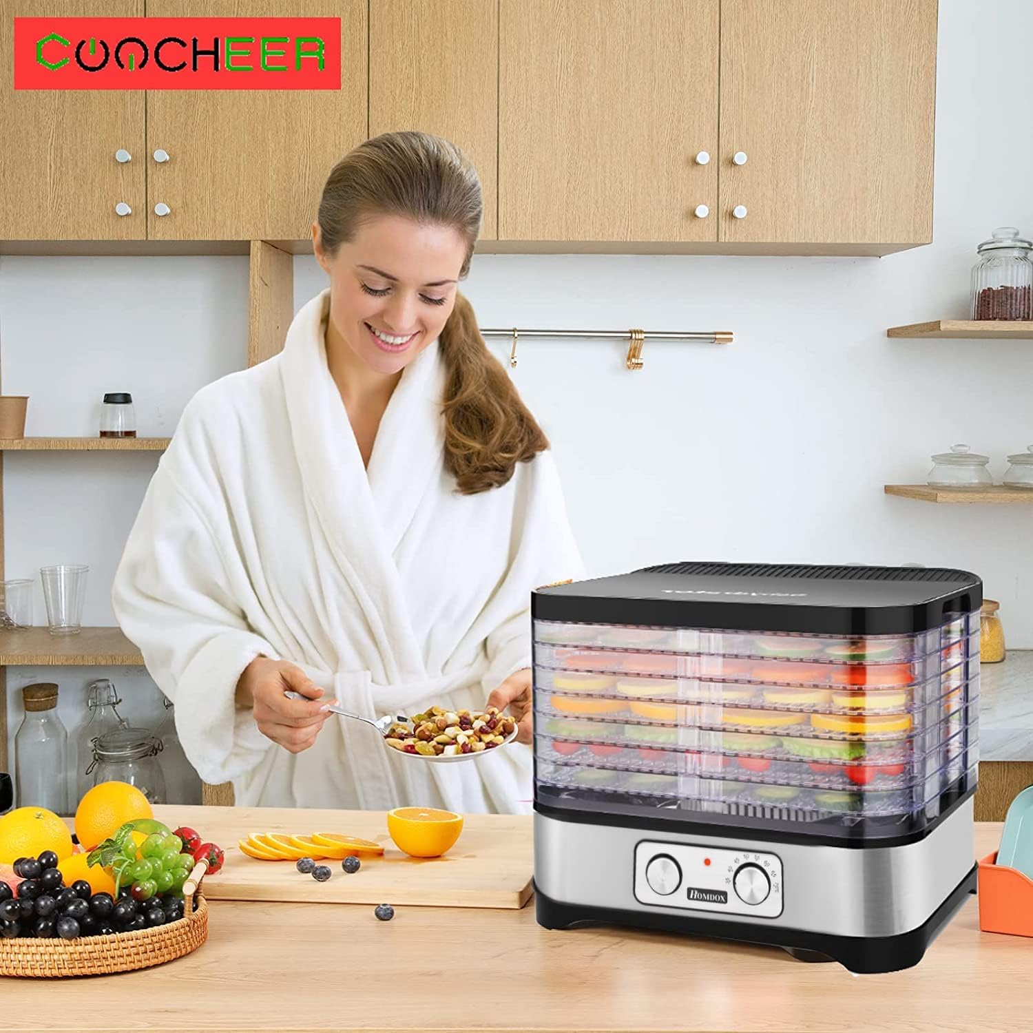 COOCHEER Deshidratador de Alimentos 8 Pisos Bandejas, Deshidratadora de Frutas, Deshidratador de Frutas y Verduras 400W con Temporizador 72H y Temperatura Ajustable, Ajuste mecanico, sin BPA