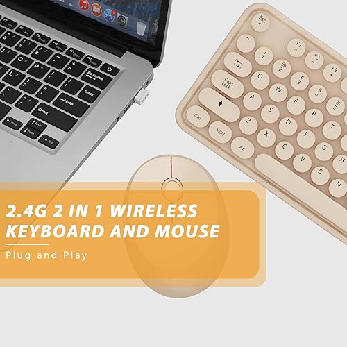 Miniatura 5 de Kootop Combo de teclado y mouse inalámbricos, lindo y colorido de 104 teclas para máquina de escribir retro redondo, teclado para PC, laptop,