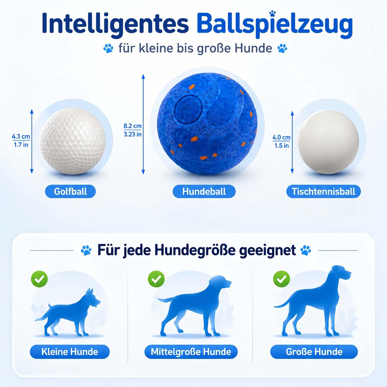Interaktives Hundespielzeug Hundeball, Intelligenter Selbstbewegender Spielball für Hunde, Wiederaufladbar, Robuster & Beißfester Hundeball, 3 Modi, Perfekte Geschenkidee für aktive Hunde