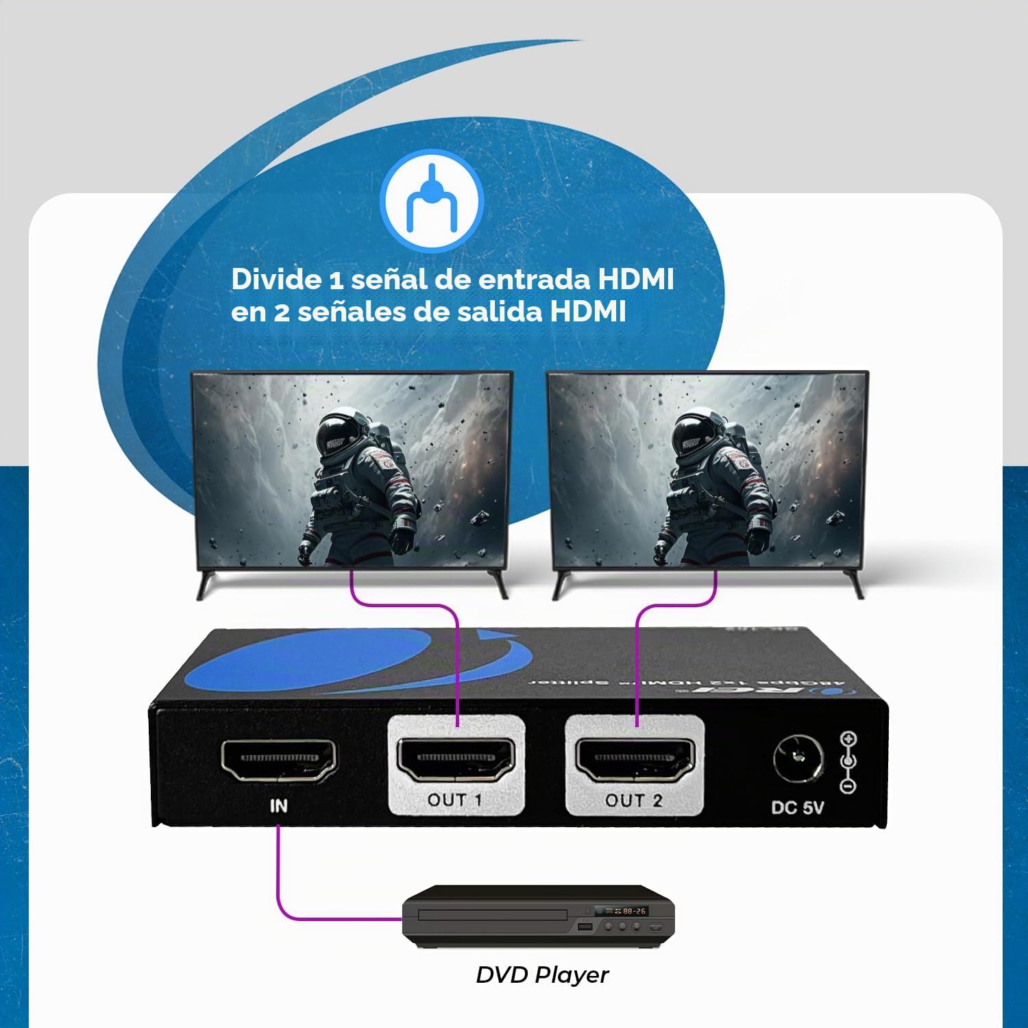 OREI - Divisor HDMI 8K 1 x 2, duplicado/Espejo Cualquier señal HDMI UltraHD soporta hasta 4K @ 120Hz EDID HDCP 2.3 - (BK-102)