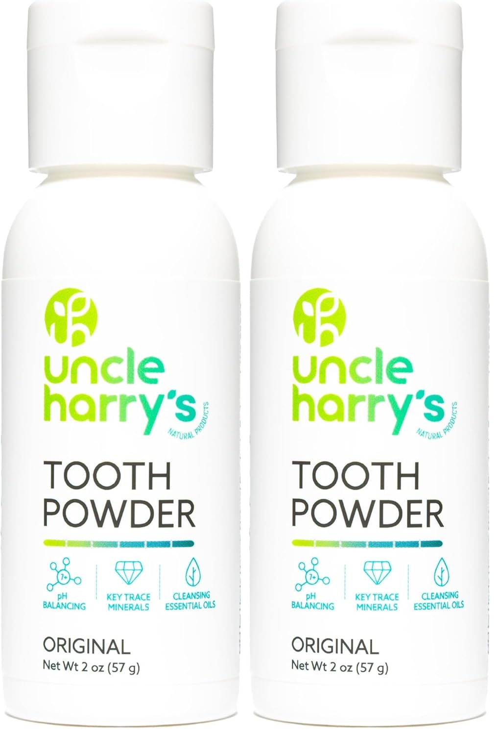 Uncle Harry's All Natural Tooth Powder | Alkalizing Remineralizing Enamel Support & Whitening Toothpaste for Sensitive Teeth | Powder Toothpaste for Gum Health & Fresh Breath (2 oz) (Pack of 2)