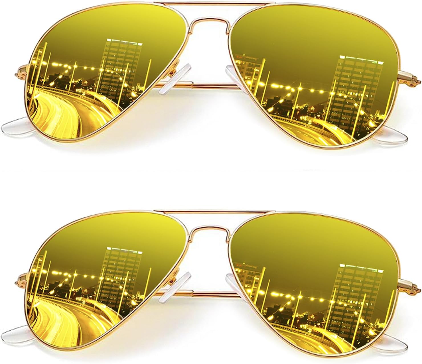 Aviator Night Vision Glasses for Men Women Pilot Night Driving Glasses for Nighttime 2 Pack