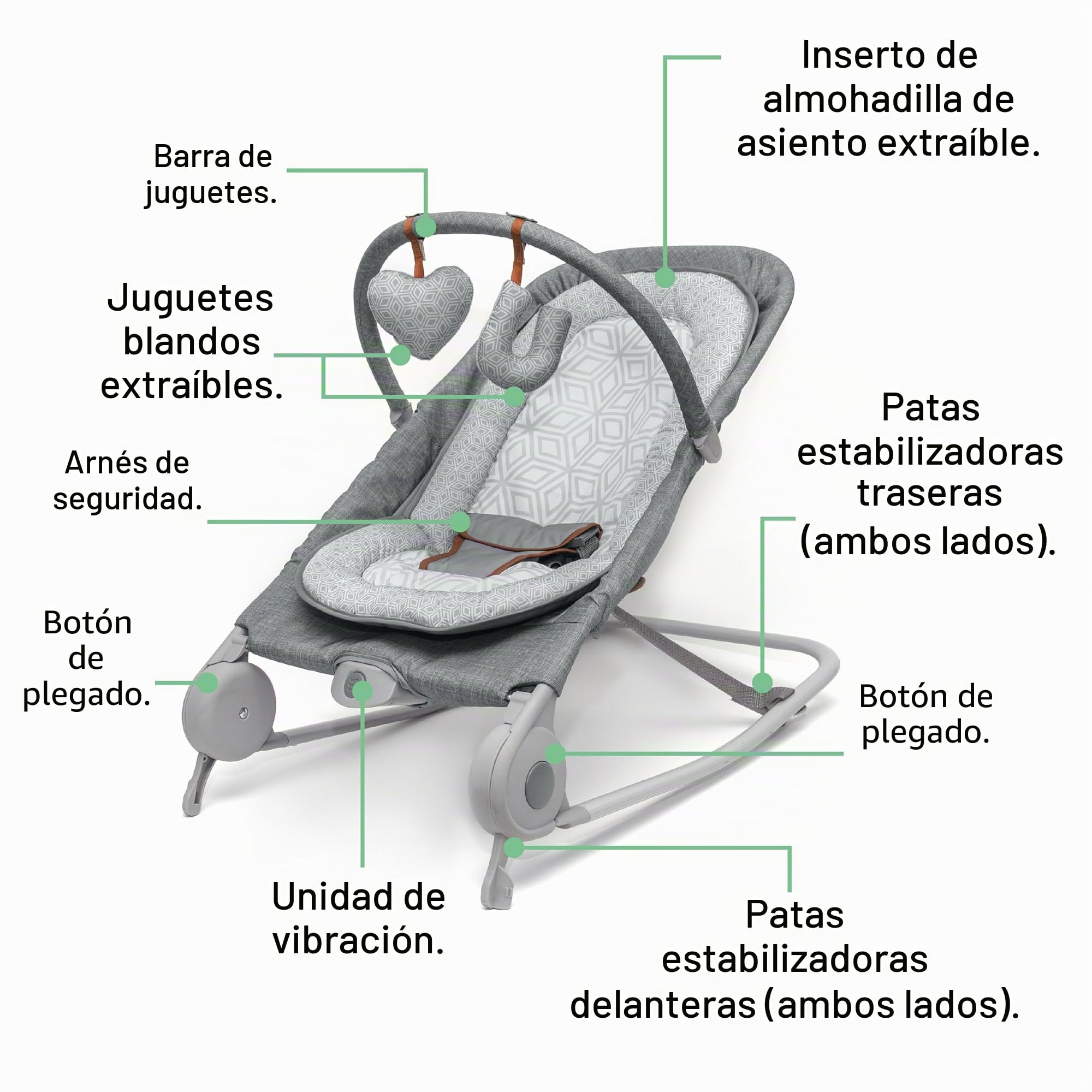 Summer Dúo de hamaca y mecedora 2 en 1, práctica mecedora y hamaca portátil para bebés con juguetes blanditos y vibraciones relajantes