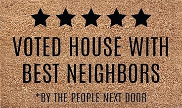 Funny Front Door Mat 5 Star Review Doormat Voted House with Best Neighbors Front Entrance Door Mat for Waterproof Floor Mat for Home Garage Entrance Balcony Bathroom Area 18x30 inch - Buy now