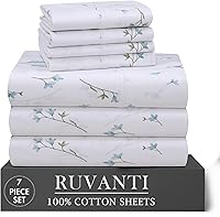 Vista 59 de RUVANTI 4 piezas de sábanas de algodón - 100% algodón natural suave, ligero y transpirable, sábanas de percal crujiente, juego de sábanas Botanica