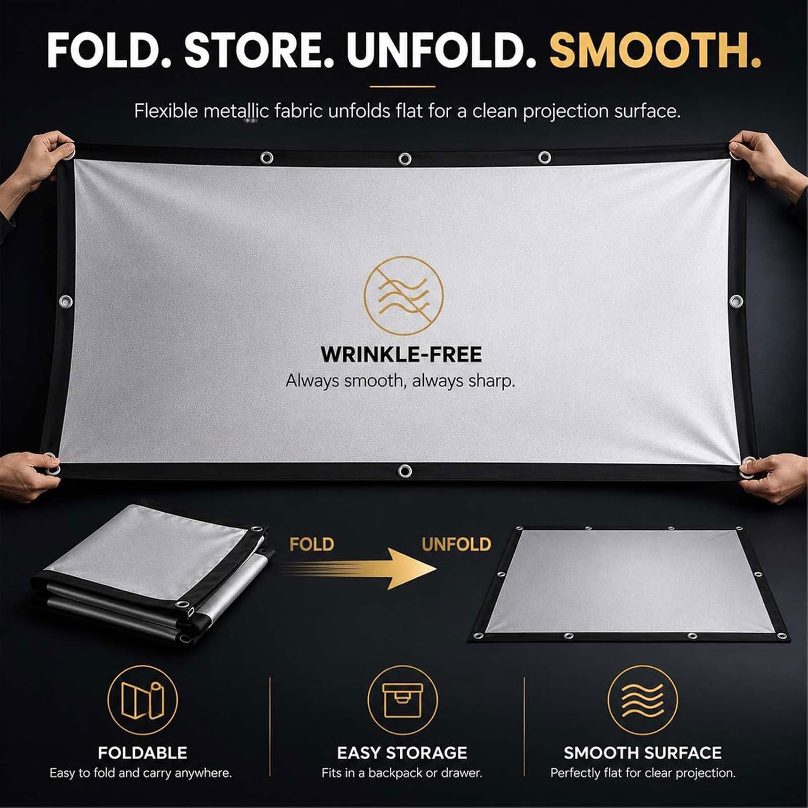 Schermo metallico anti-luce, schermo di proiezione 4K HD 16:9, pieghevole, portatile, per esterni, montaggio a parete, per home theater, ufficio e campeggio (120 pollici)