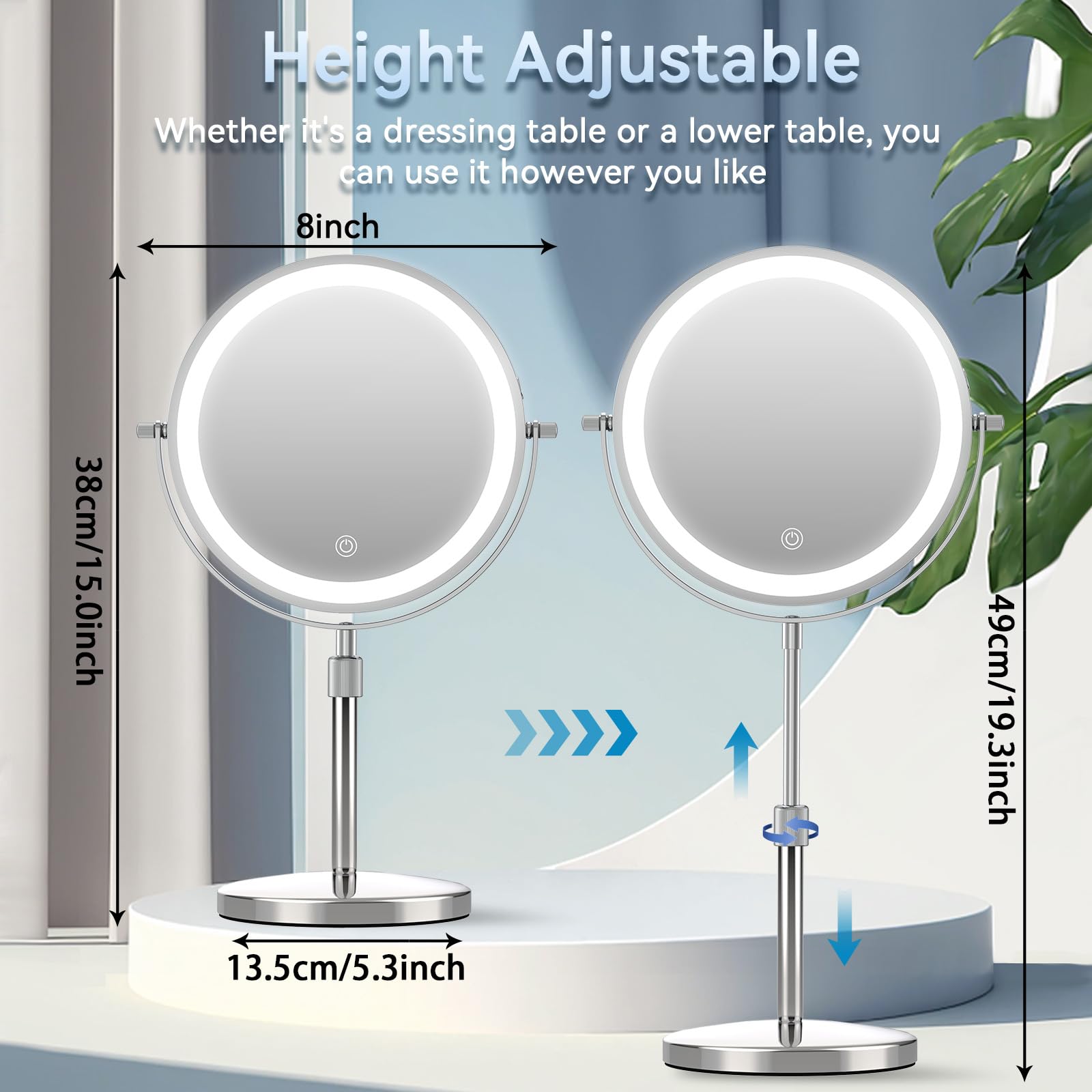 Specchio Da Trucco Ingranditore 5X TUKA - Doppia Faccia Con Piedistallo, 20 Cm, Cromato - Foto 6