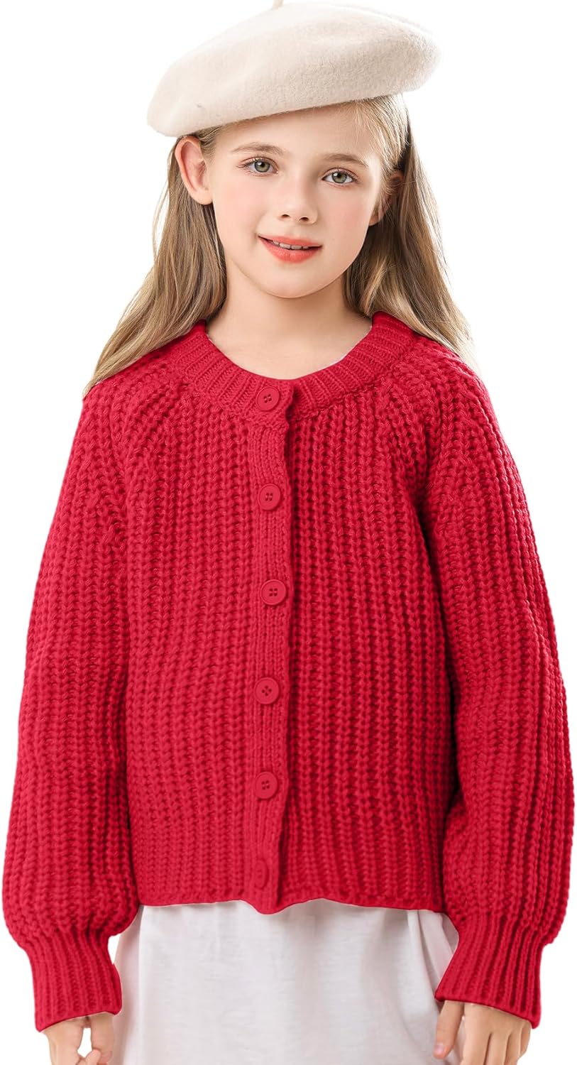 Yimoon Girls Cardigan Button Down Chunky Knit Sweaters Cute Long Sleeve Open Front Cardigan Fall Outerwear