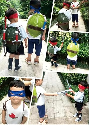 Vista 6 de Kejycc Disfraz de superhéroe de concha de tortuga para cosplay, juego de juguetes de armas ninja, disfraz de Halloween, fiesta de cumpleaños