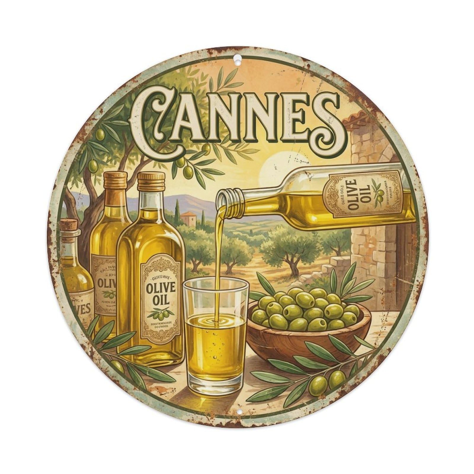 Olive Oil of Cannes Cuisine Travel Vintage Metal Tin Sign