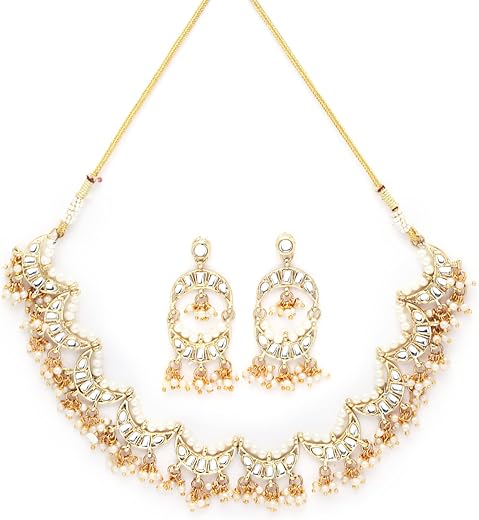 Karatcart Gold Plated Moon Shaped white Kundan Neckalce Setfor Women