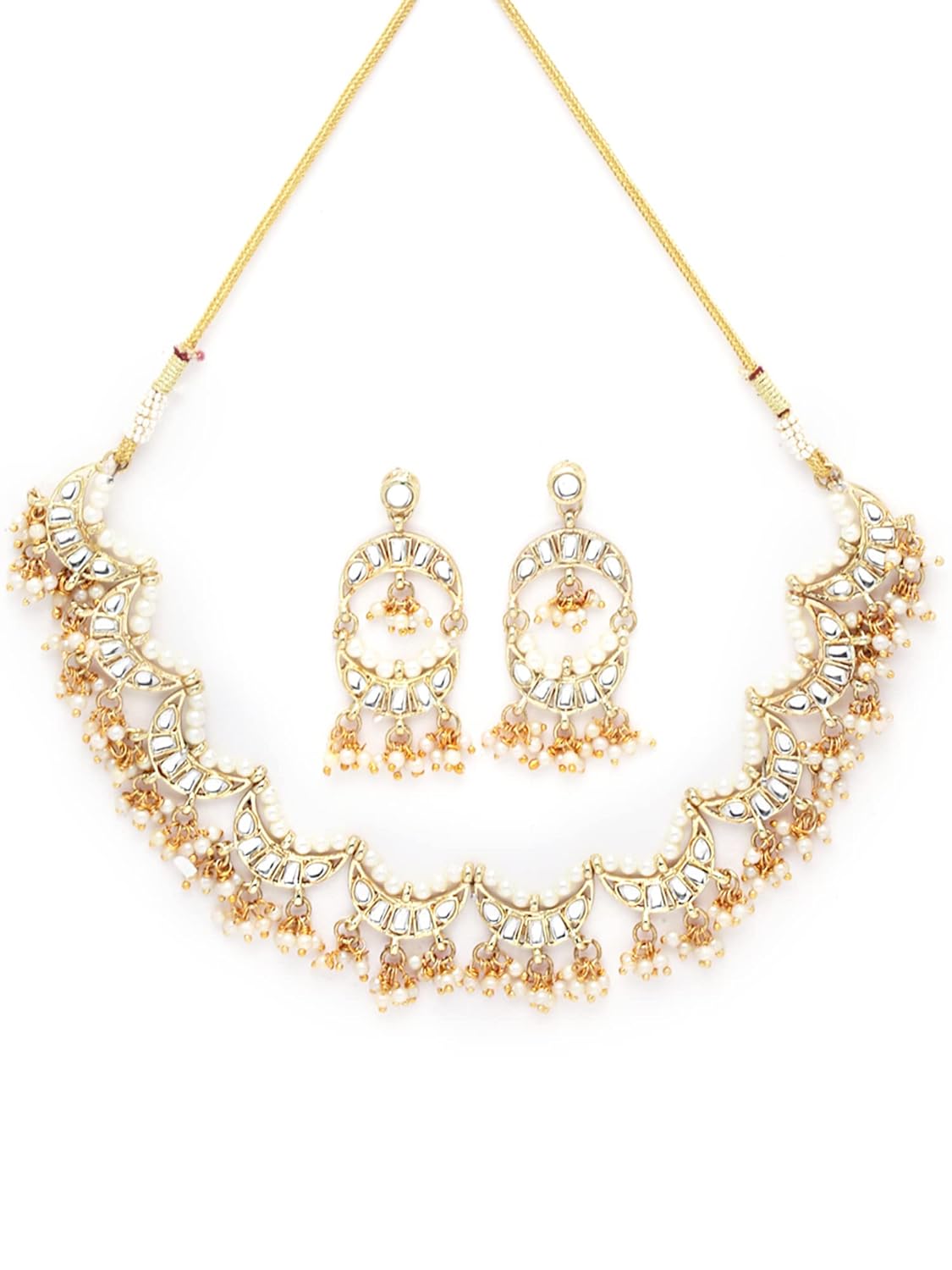 Karatcart Gold Plated Moon Shaped white Kundan Neckalce Setfor Women