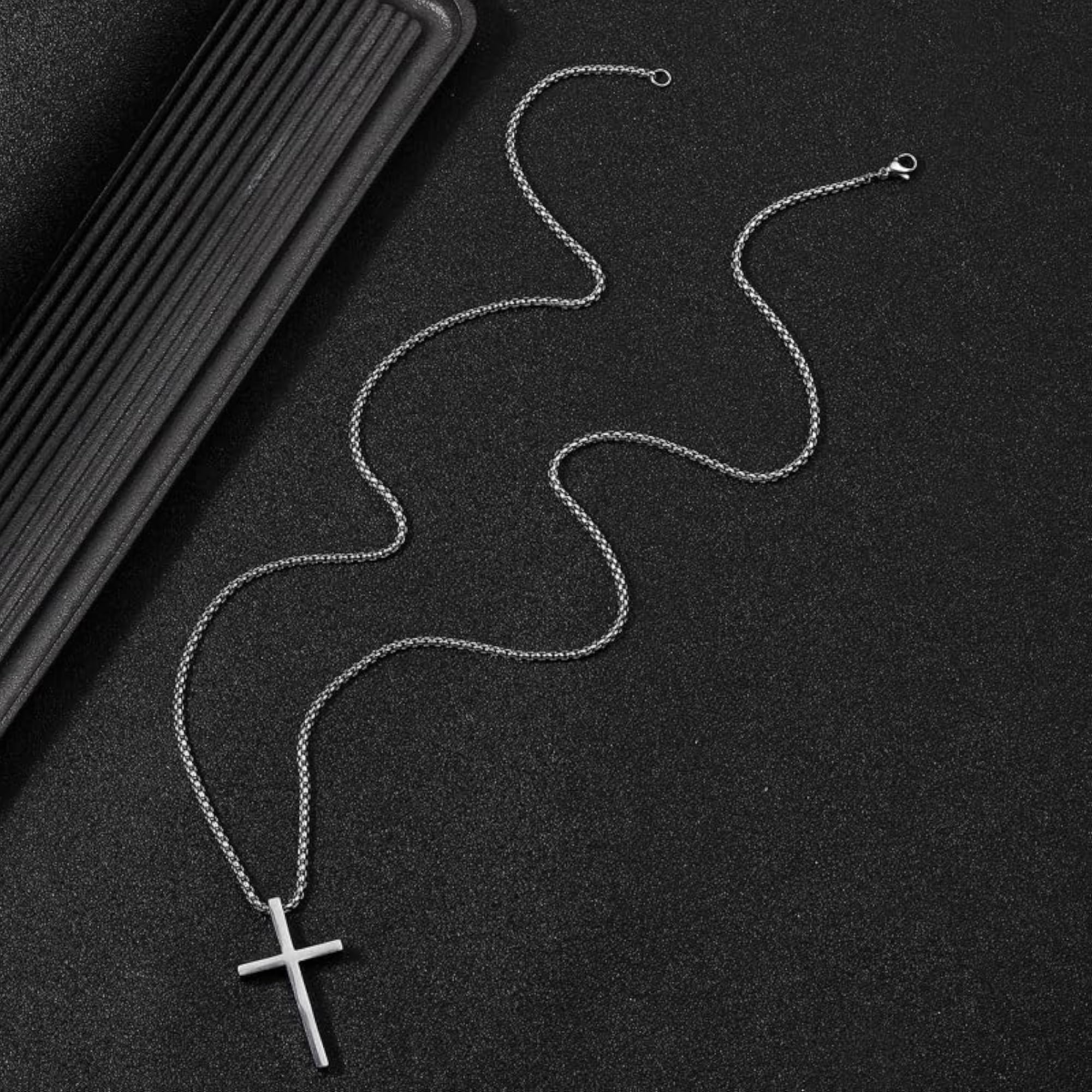 Men's Silver Plated Fancy Cross Pendant with Ball Chain