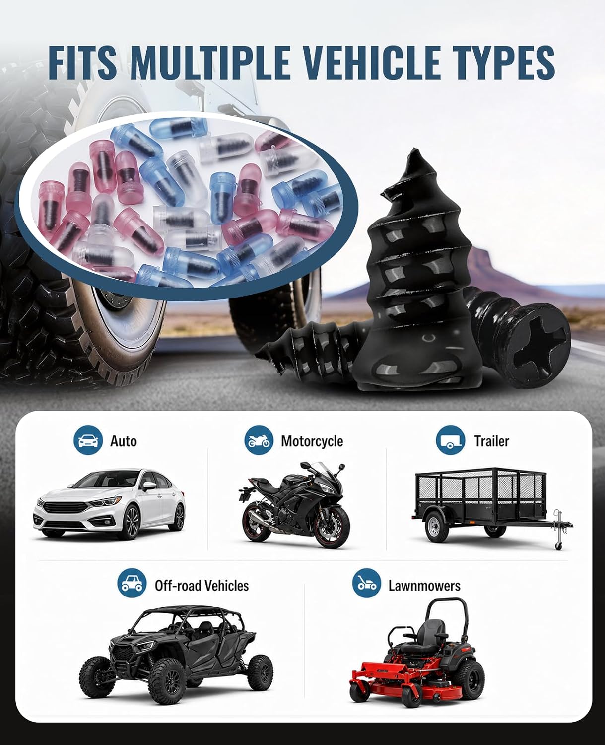 AUTOWN Tire Repair Kit with Tire Plugs Screw Type, Heavy Duty Flat Tire Puncture Repair Nail Kit for Car, Truck, Motorcycle, SUV, ATV, Tractor