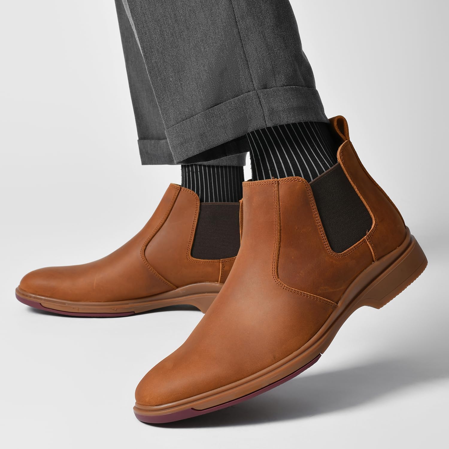 ArcBrothers メンズ チェルシー ドレスブーツ 快適なレザースリップオンアンクルブーツ カジュアル&amp;フォーマルシー