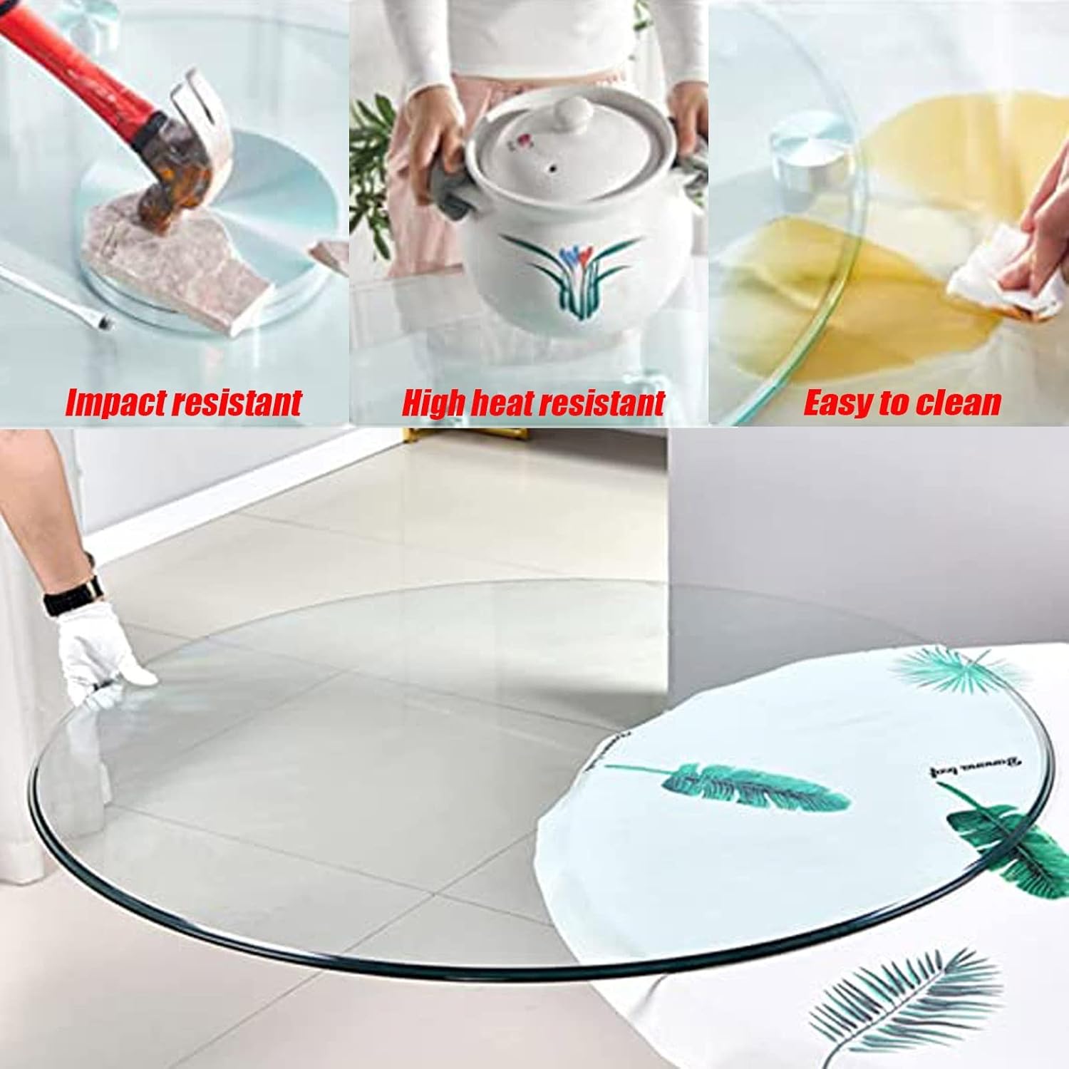 WORDFUN Tempered Glass Round, Premium Round Circular Plate Glass, with Flat Polished Edge, Solid Glass, This Glass Top was Perfect On Top of My Rattan Coffee Table