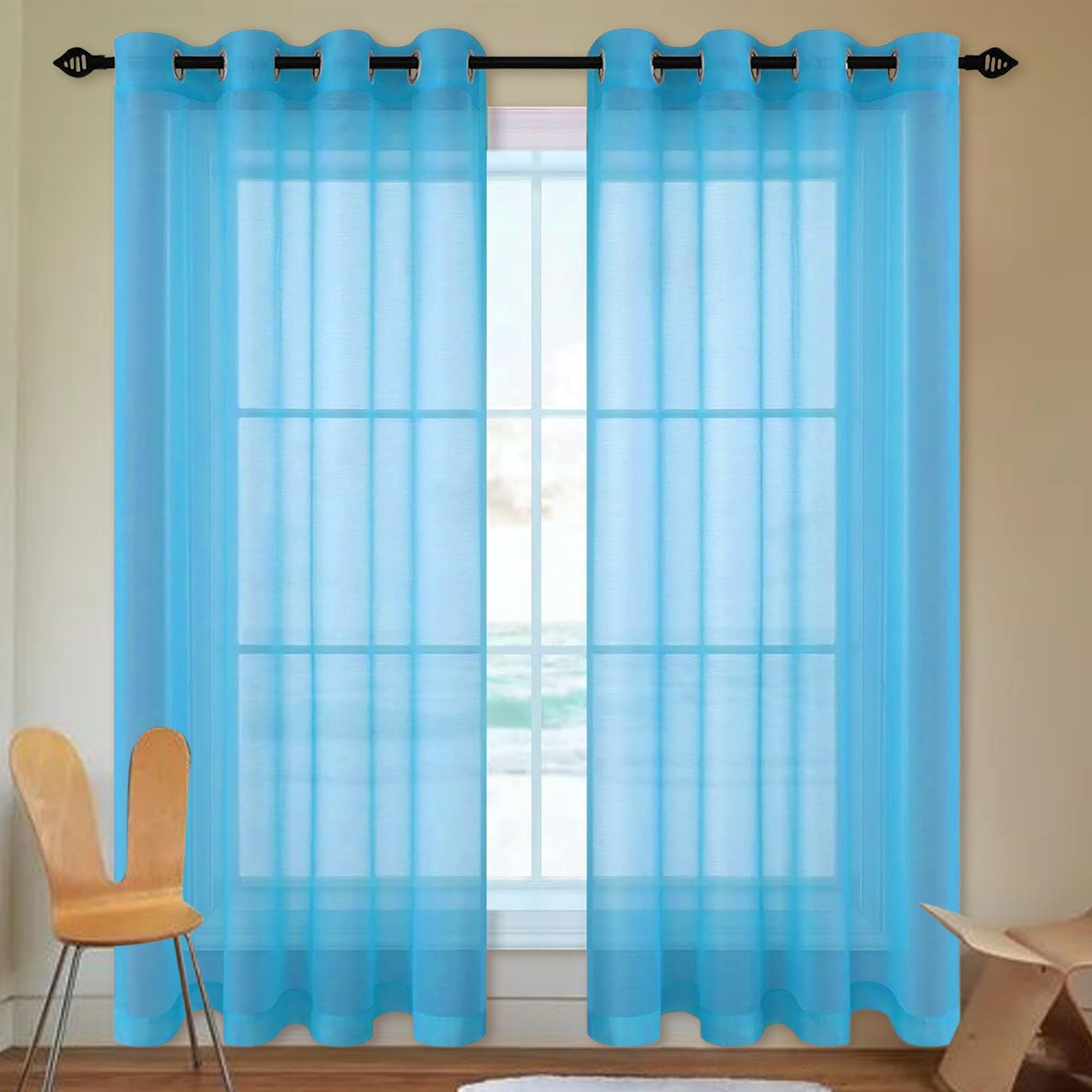 ZHIQXUE Sheer Curtains 260 x 230 cm Semi Transparent Transparent Voile Grommet Curtains Contemporary for Kids, Girls Bedroom, Bedroom Living Room, Sky Blue