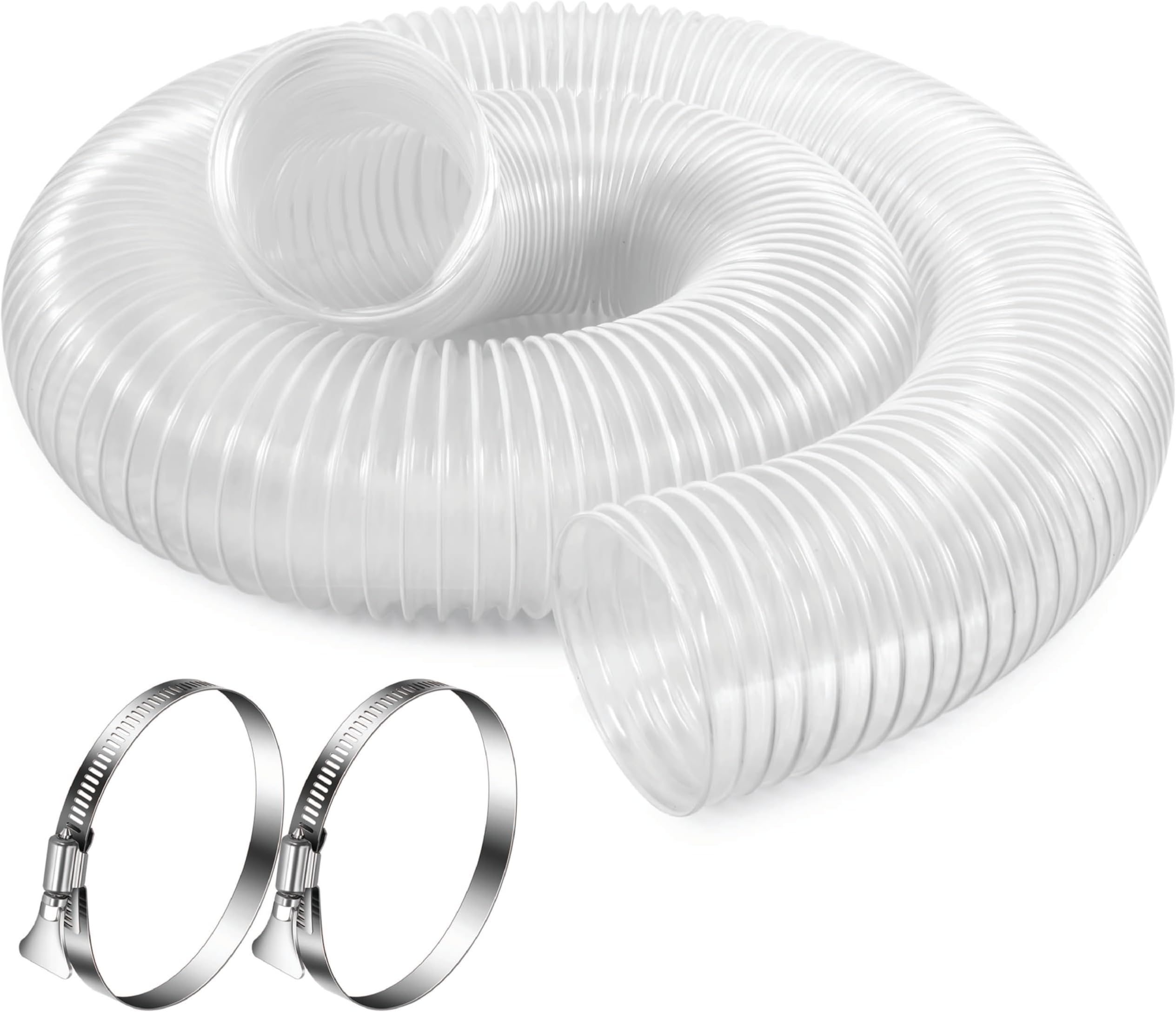 2.5 Inch x 10 Feet Dust Collection Hose - Flexible Clear PVC Heavy Duty Puncture Resistant Dust Debris Fume Hoses - Reinforced With Coated Wire Helix