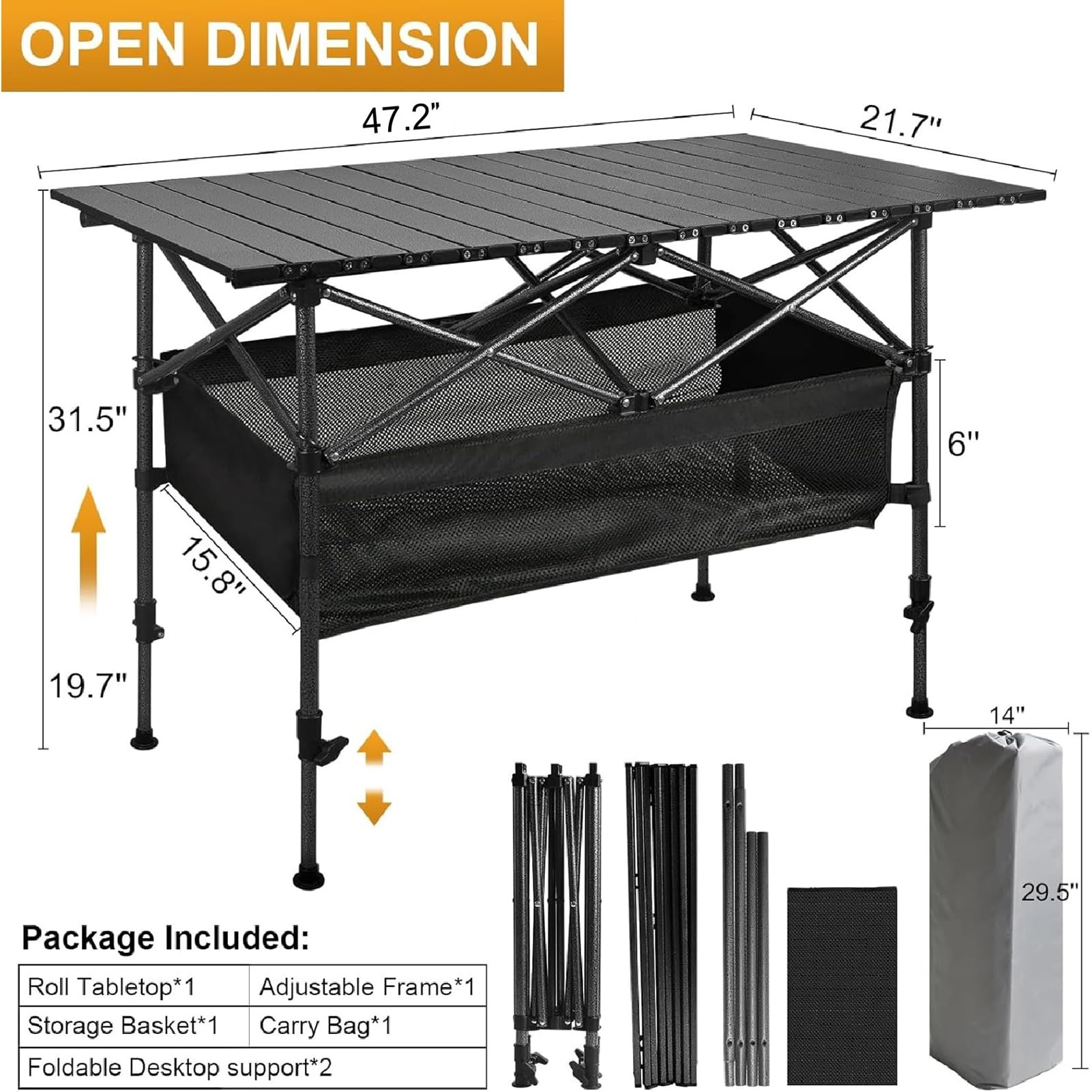 Table De Camping Pliante Hauteur Réglable 50-80cm - Acier Carbone Portable Avec Sac Transport