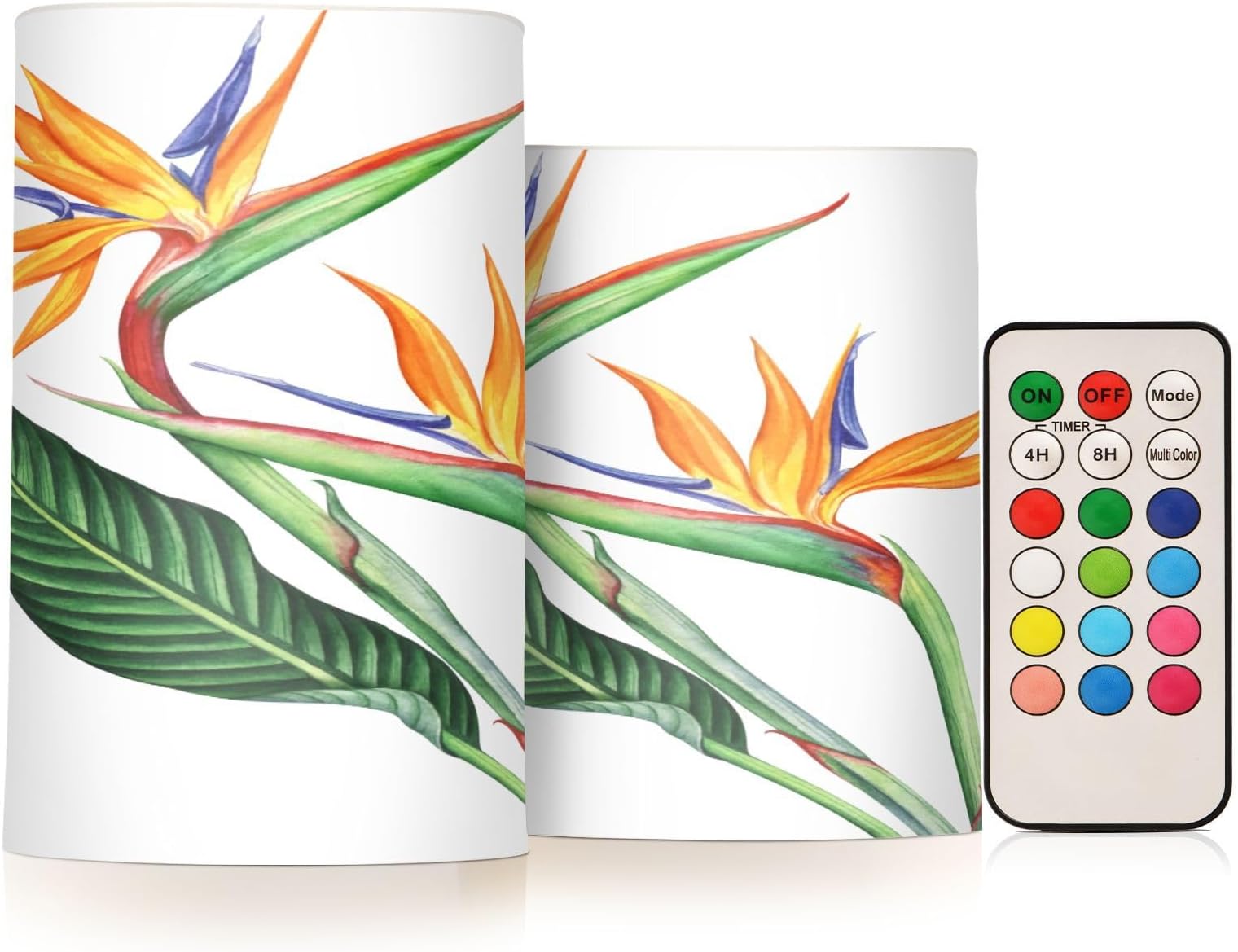 Mnsruu Bird of Paradise Flowers Flameless Pillar Candles, Led Flameless Candles with Remote Timer, Battery Operated LED Tealight Candles Color Changing for Home Decoration Gifts